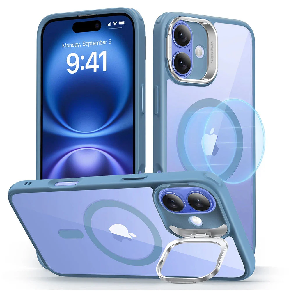 iPhone 16 Plus Classic Hybrid Case with Stash Stand (HaloLock) - Clear Blue