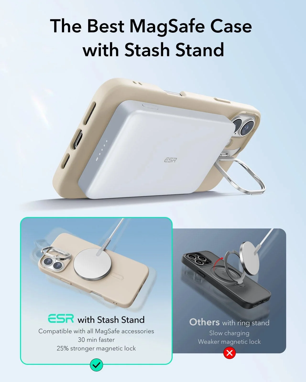 iPhone 16 Plus Cloud Soft Case with Stash Stand (HaloLock) - Blue - Image 3