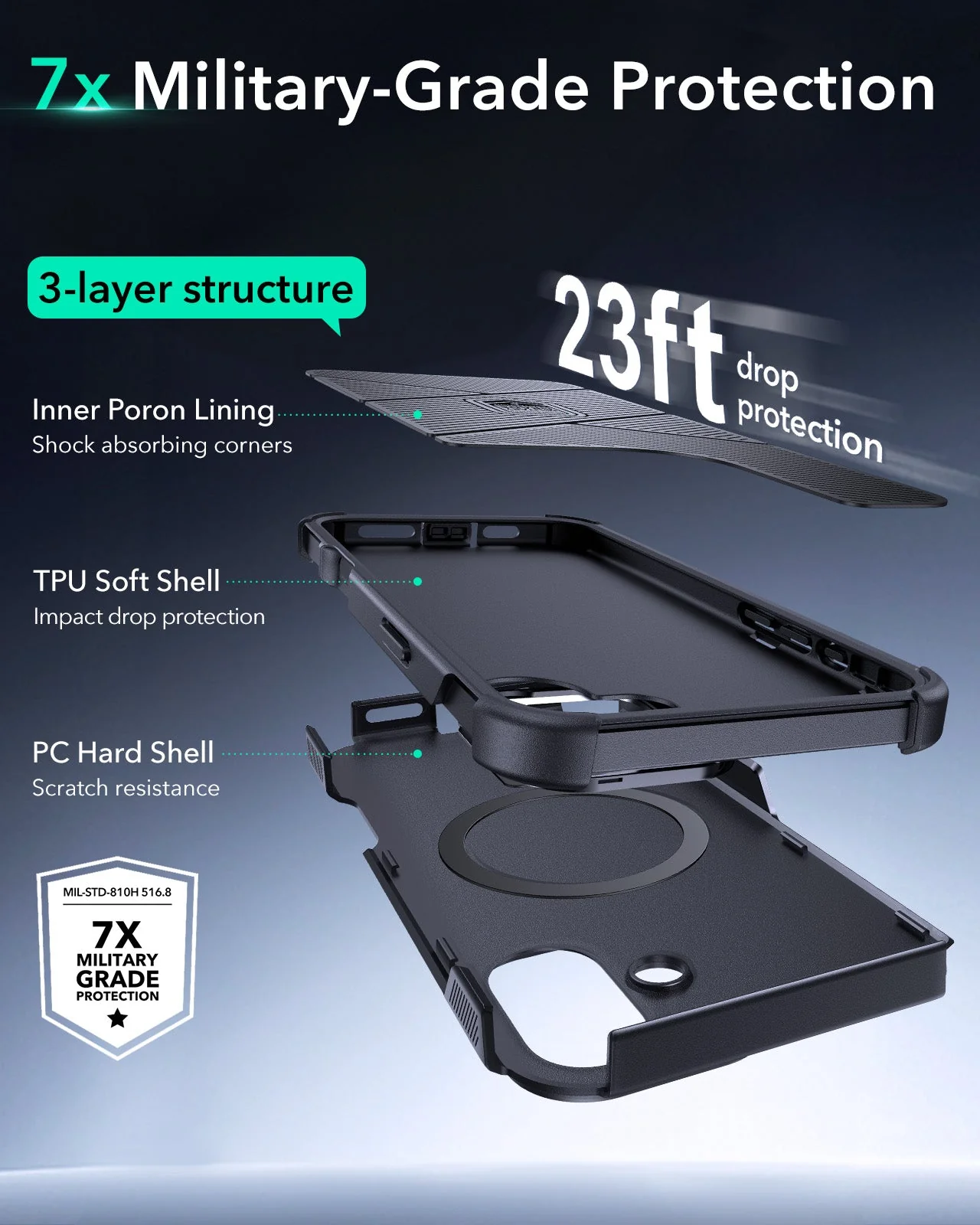 iPhone 16 Plus Cyber Tough Case with Stash Stand (HaloLock) - Black - Image 3