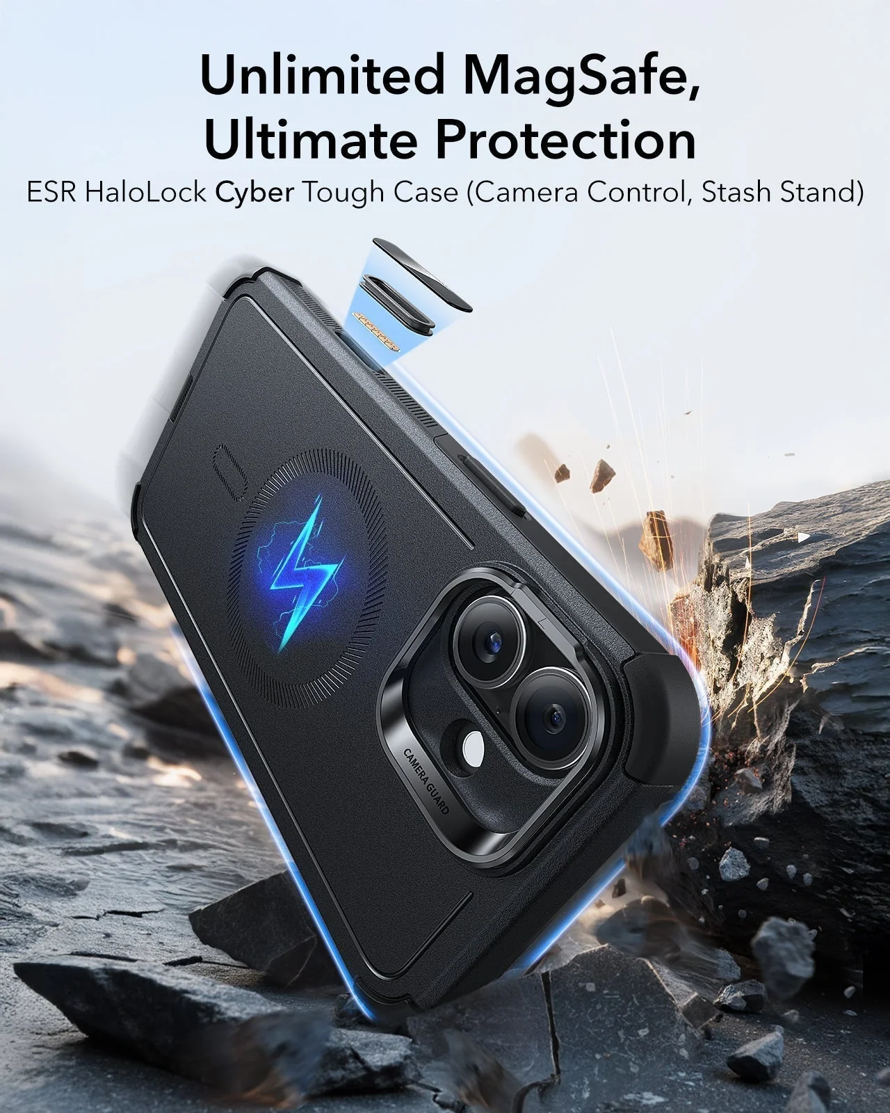 iPhone 16 Plus Cyber Tough Magnetic Case Privacy Protection Bundle (Camera Control, Stash Stand) - Light Blue - Image 3
