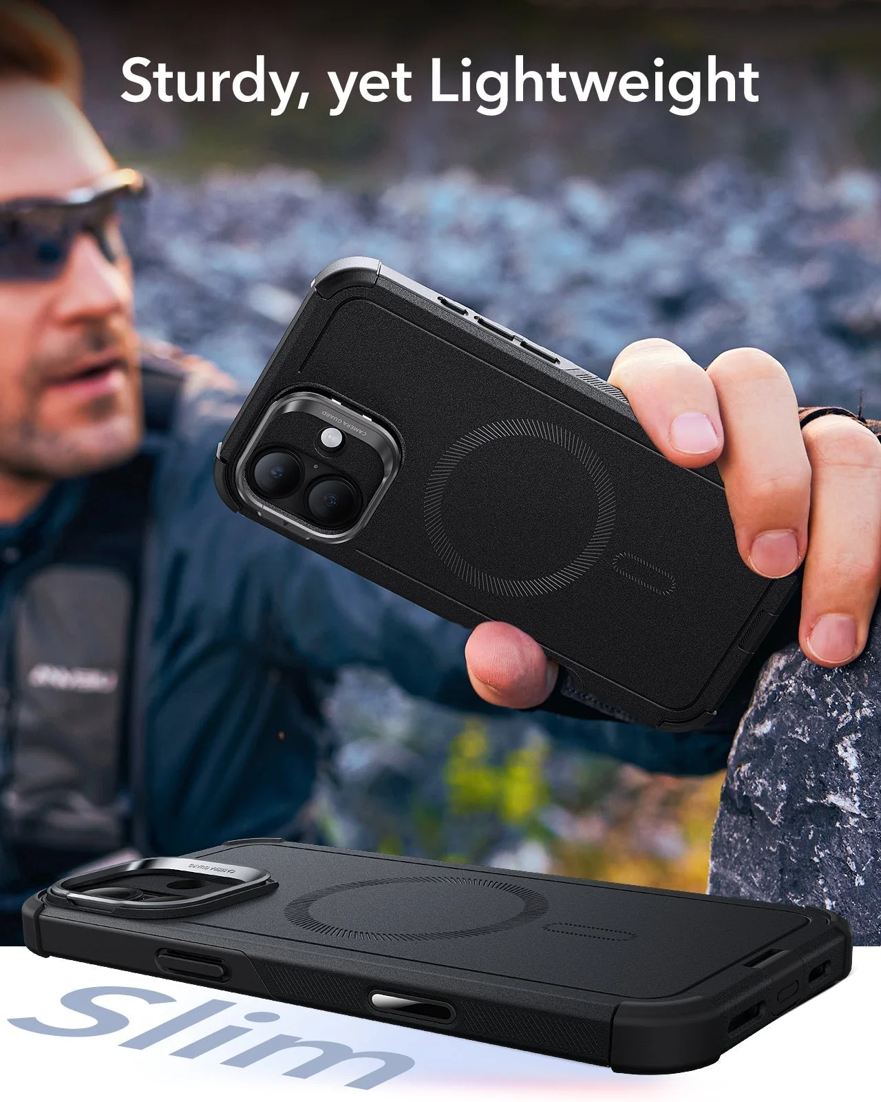 iPhone 16 Plus Cyber Tough Magnetic Case Protection Bundle (Camera Control, Stash Stand) - Black - Image 9