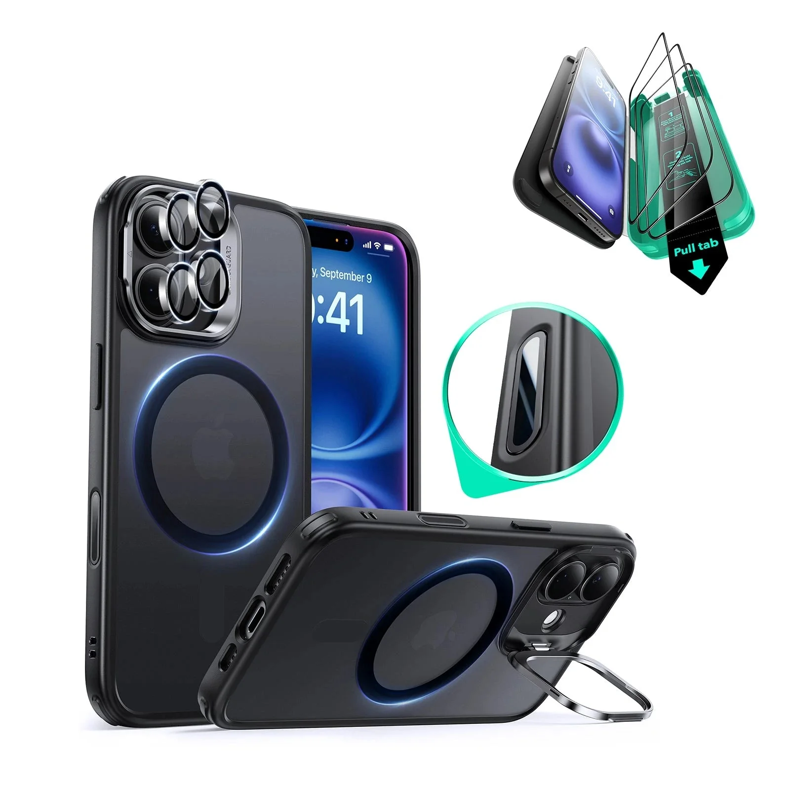 iPhone 16 Plus Classic Hybrid Magnetic Case Protection Bundle (Camera Control, Stash Stand) - Frosted Black