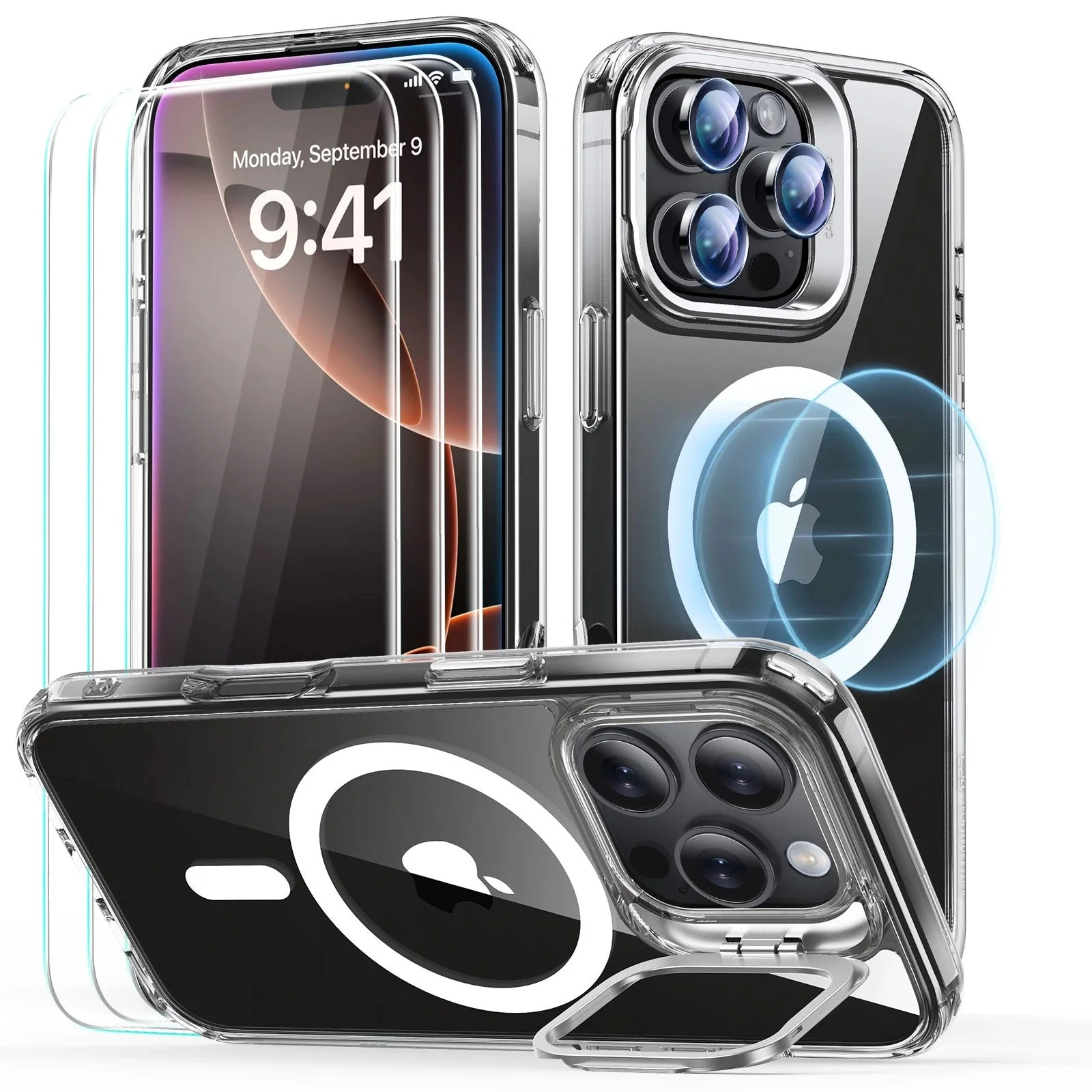 iPhone 16 Pro Classic Hybrid with Stash Stand Protection Bundle - Clear