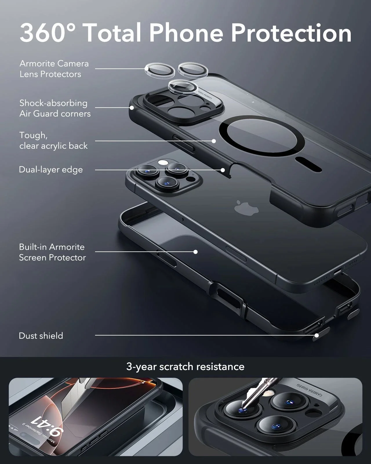 iPhone 16 Pro Max Armor Tough Case (HaloLock) - Clear Black - Image 3