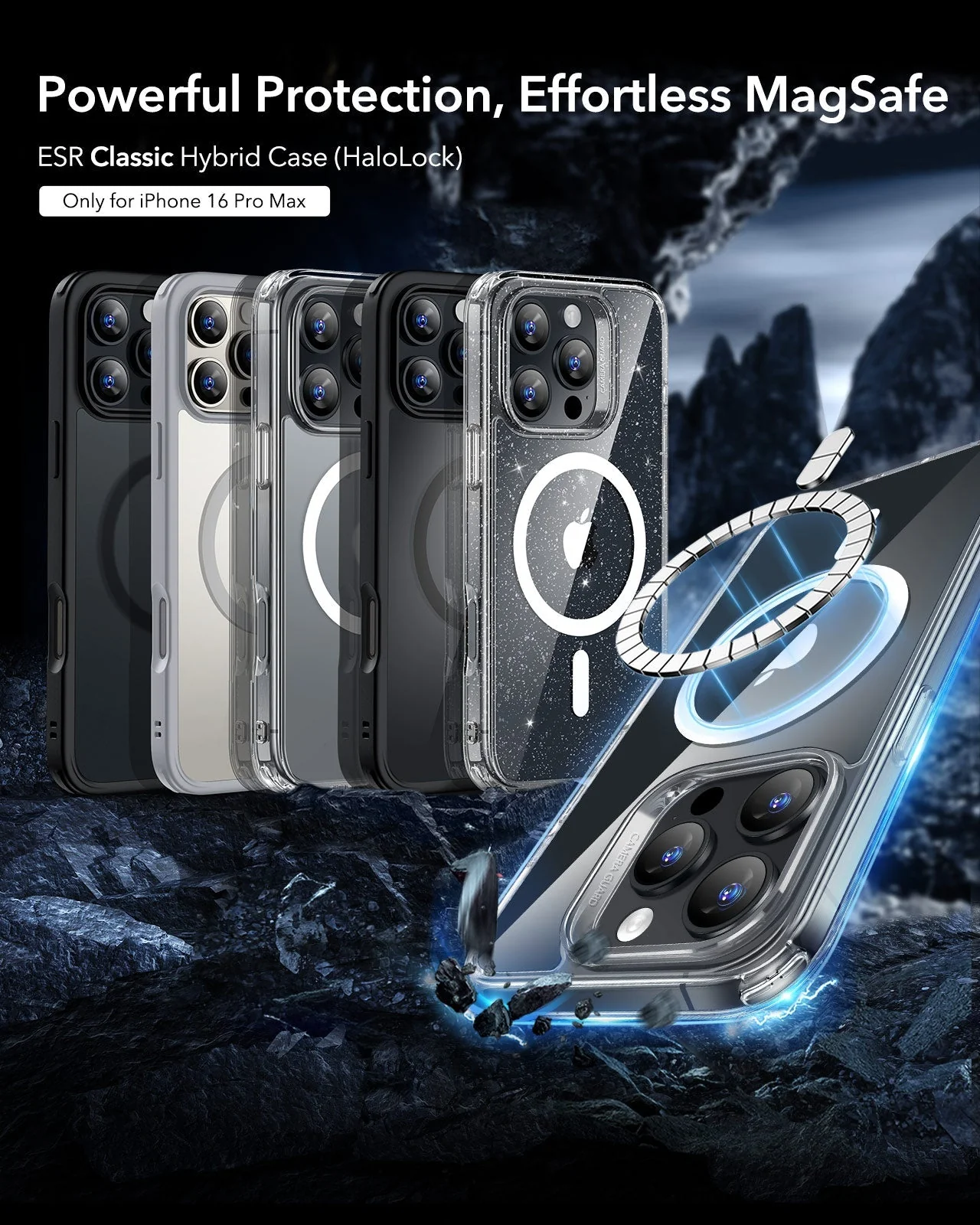 iPhone 16 Pro Max Classic Hybrid Case (HaloLock) - Clear Black - Image 2