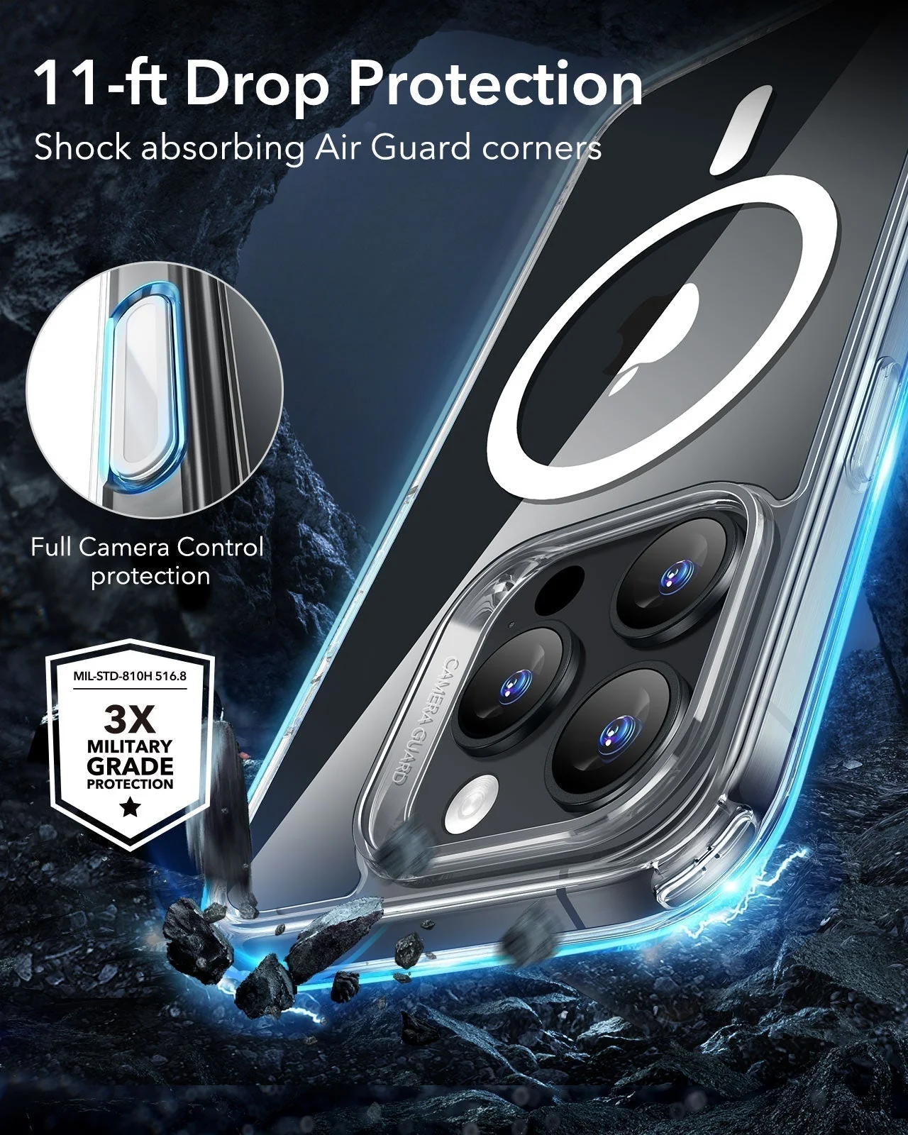 iPhone 16 Pro Max Classic Hybrid Magnetic Case (Camera Control) & Screen Protection Bundle - Clear Shimmer - Image 8