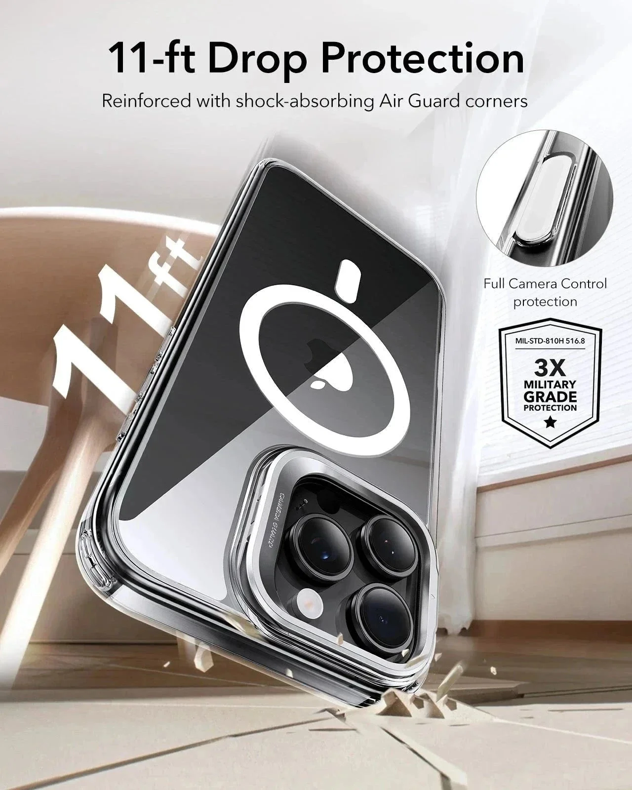 iPhone 16 Pro Max Classic Hybrid Magnetic Case (Camera Control, Stash Stand) & Privacy Screen Protector Bundle - Frosted Black - Image 6