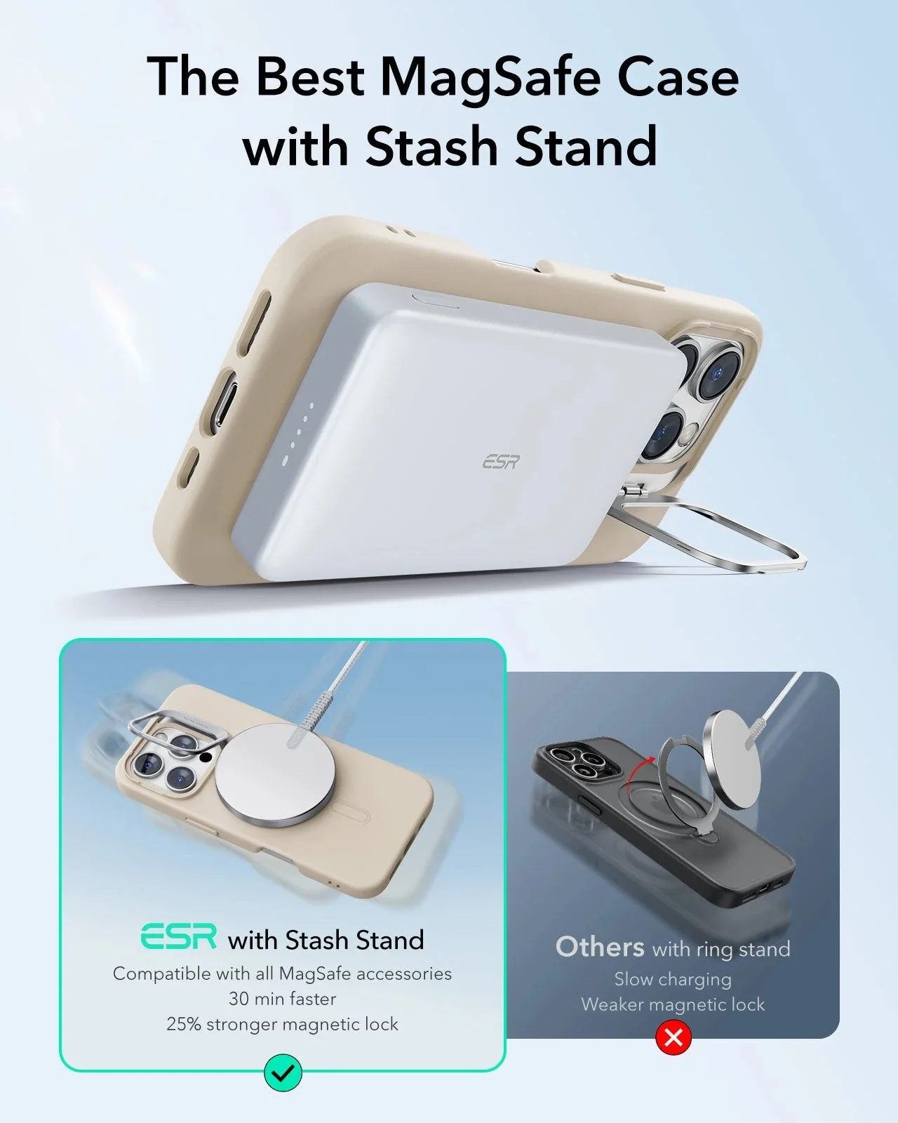 iPhone 16 Pro Max Cloud Soft Case with Stash Stand (HaloLock) - Light Tan - Image 3
