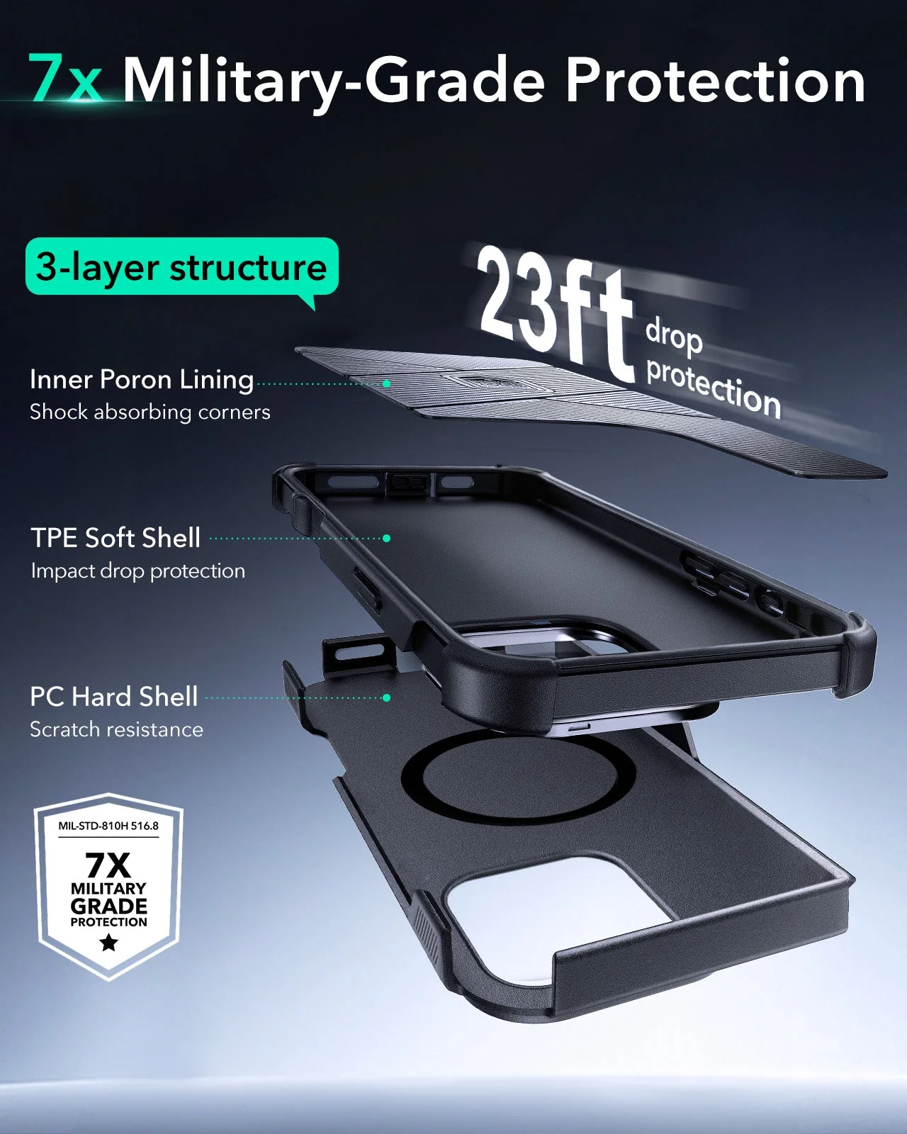iPhone 16 Pro Max Cyber Tough Case with Stash Stand Protection Bundle - Black - Image 3