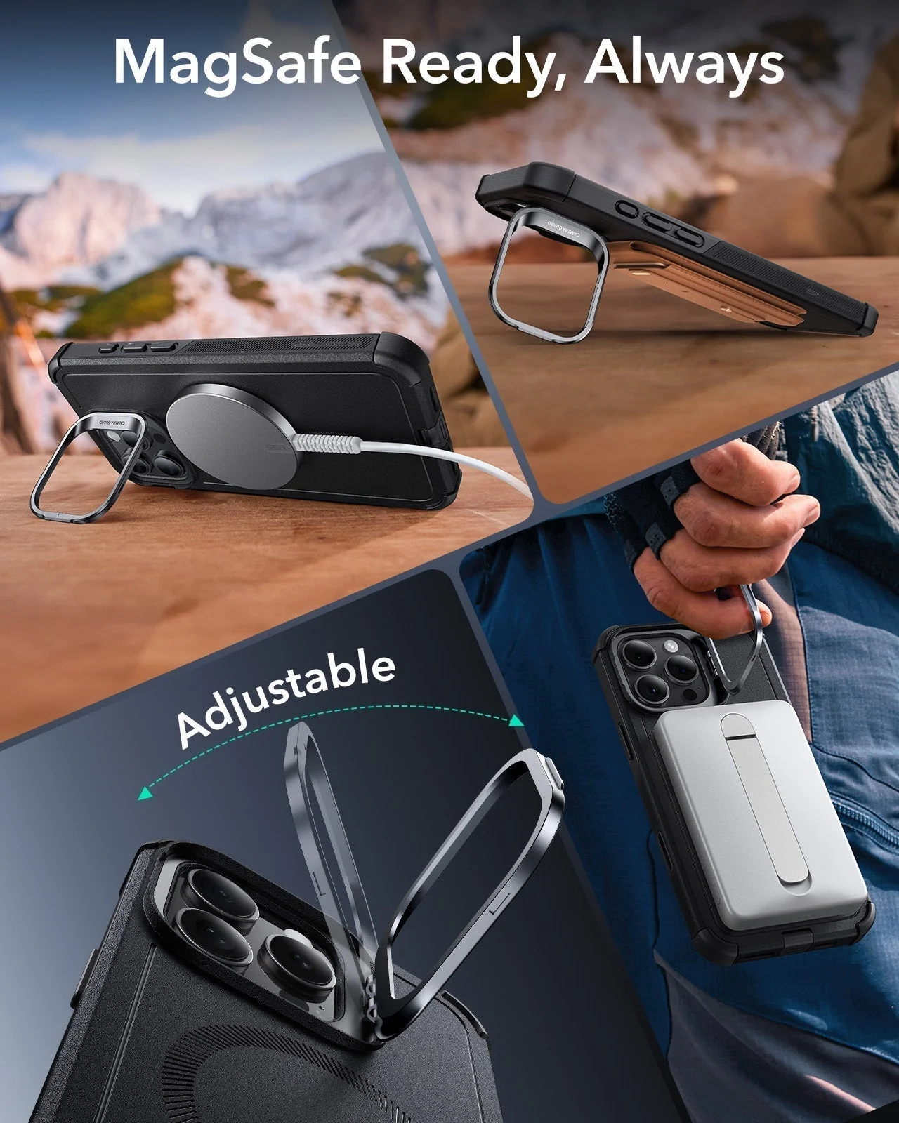 iPhone 16 Pro Max Cyber Tough Magnetic Case Protection Bundle (Camera Control, Stash Stand) - Black - Image 7