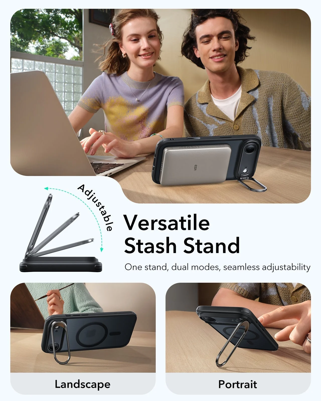iPhone Air Classic Hybrid Magnetic Case (Camera Control, Stash Stand) - Frosted Black - Image 5