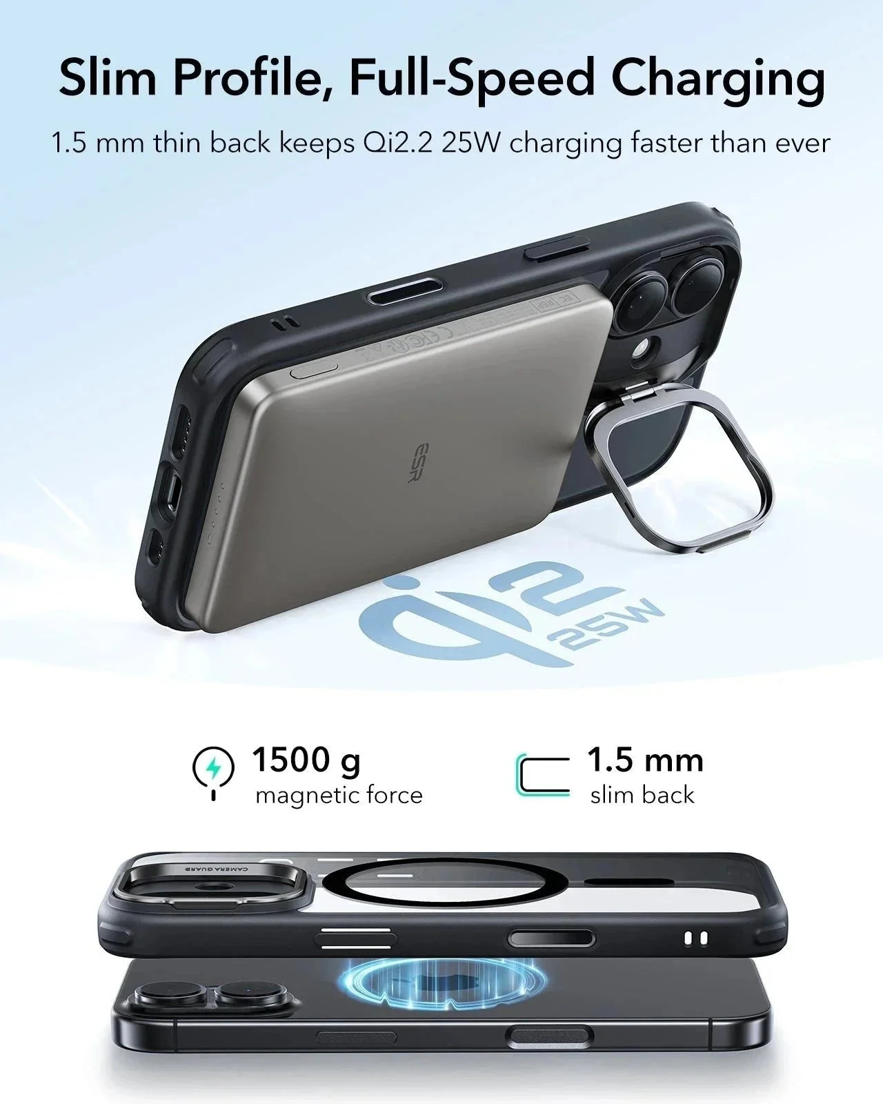 iPhone 17 Classic Hybrid Magnetic Case (Camera Control, Stash Stand) - Clear Black - Image 6