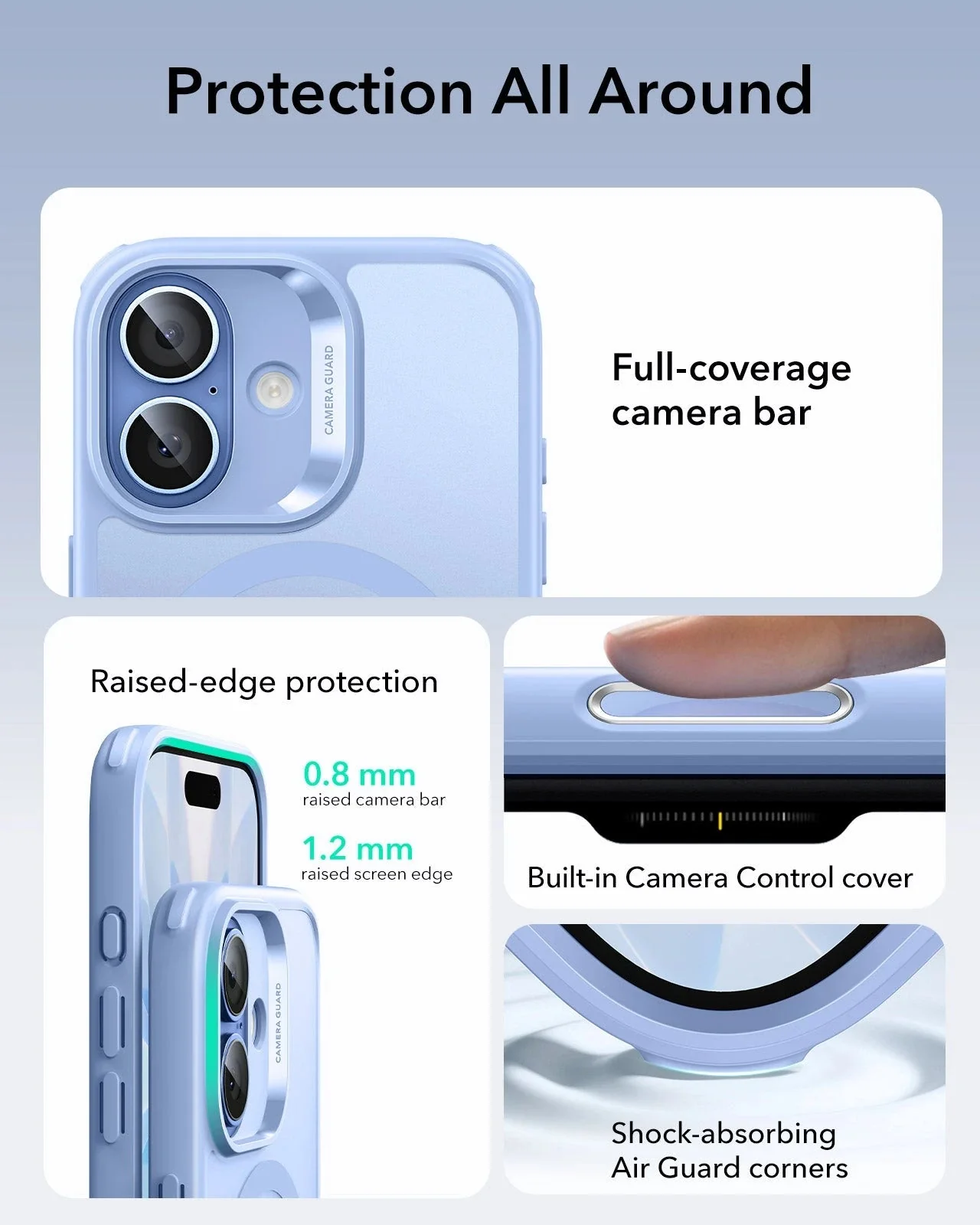 iPhone 17 Bundle Classic Hybrid Magnetic Case (Camera Control) and Armorite Privacy Screen Protector - Frosted Light Blue - Image 3