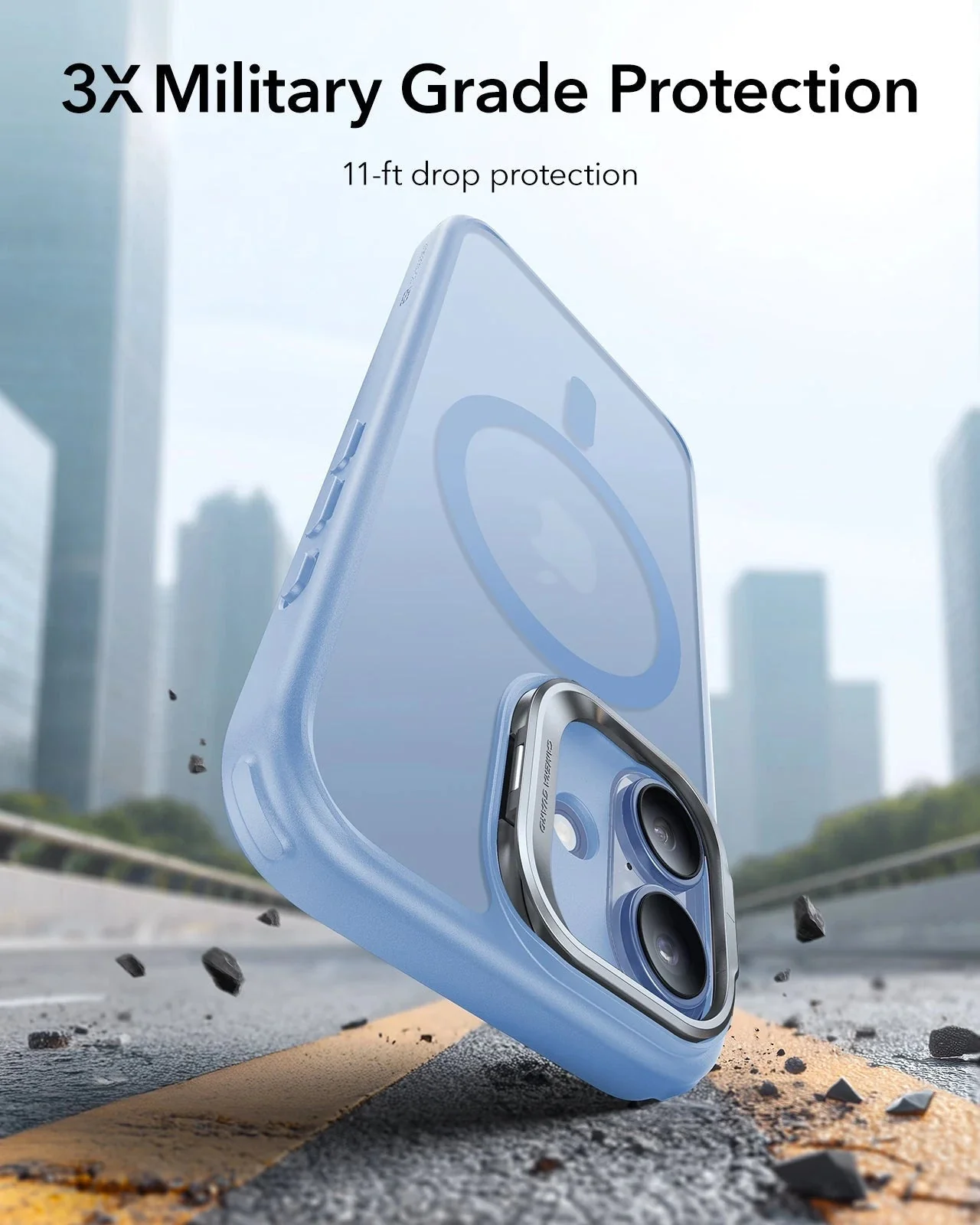 iPhone 17 Bundle Classic Hybrid Magnetic Case (Camera Control, Stash Stand) and Armorite Privacy Screen Protector - Frosted Light Blue - Image 5