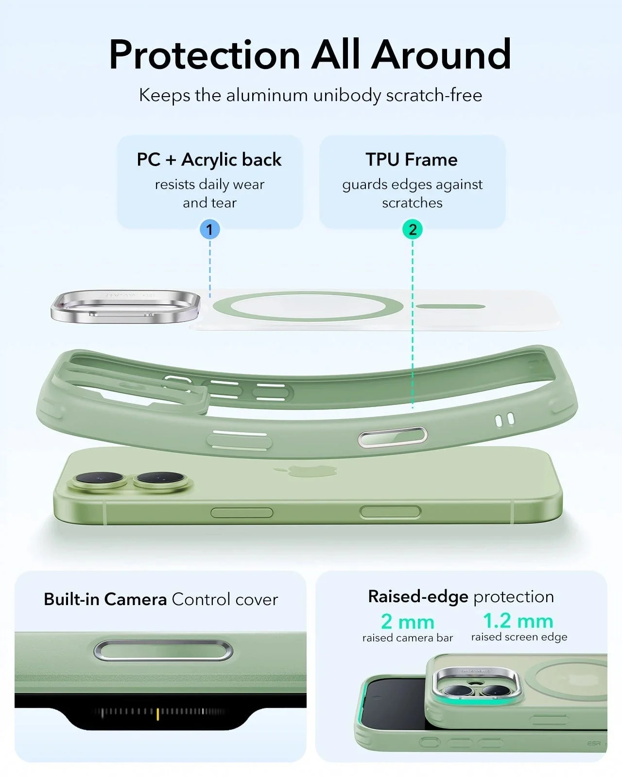 iPhone 17 Bundle Classic Hybrid Magnetic Case (Camera Control, Stash Stand) and Armorite Pro Screen Protector - Frosted Light Green - Image 3