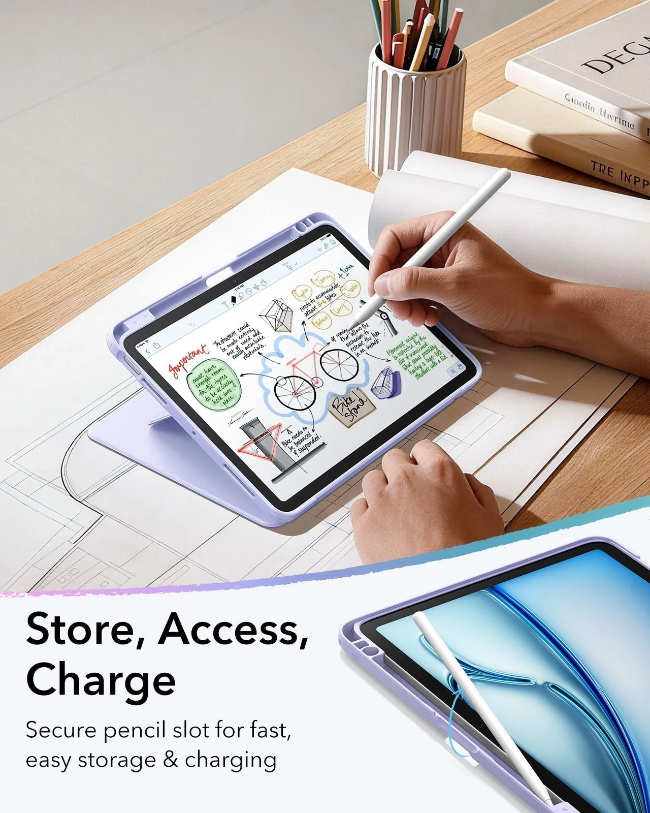 iPad Air 11" (M4) 2026 Bundle Flip Magnetic Case with Pencil Holder & Armorite® Paper-Feel Protection - Light Purple - Image 7