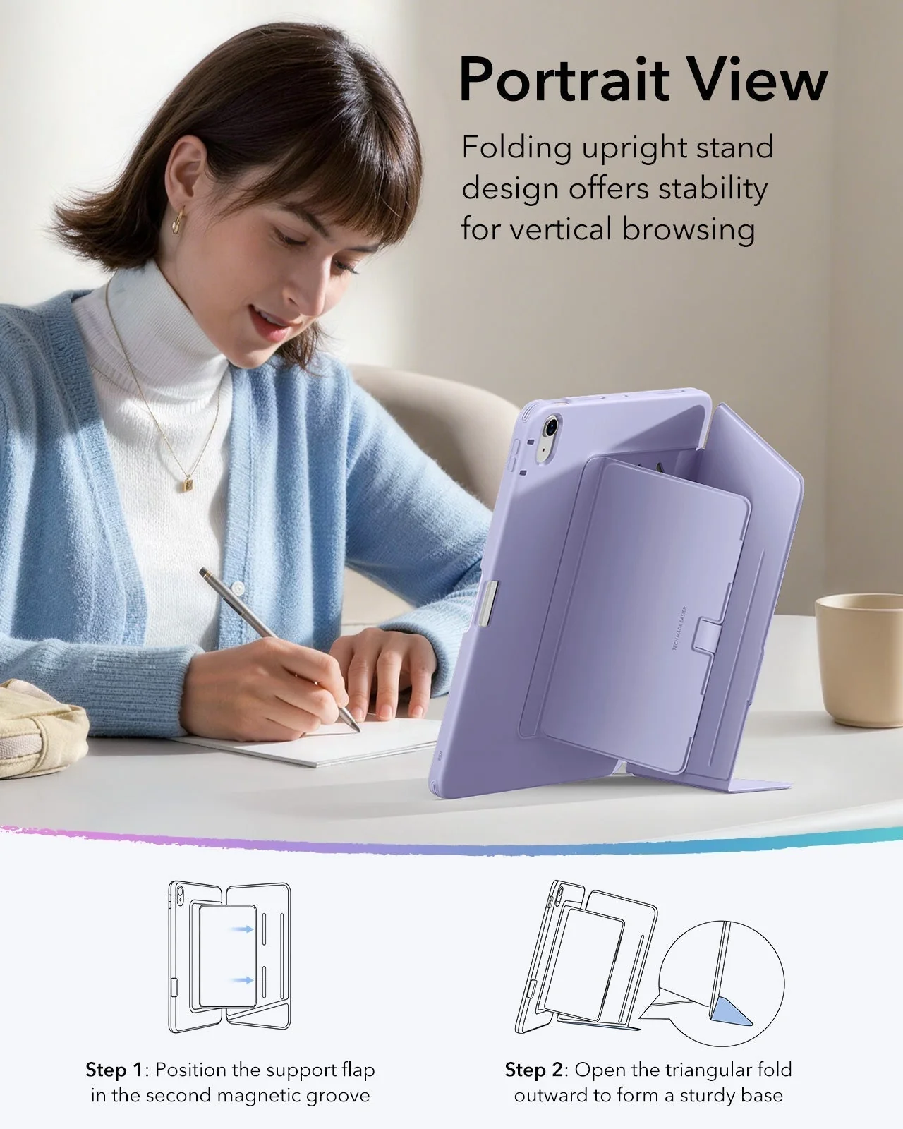 iPad Air 11" (M4) 2026 Bundle Flip Magnetic Case with Pencil Holder & Armorite® Protection - Light Purple - Image 6