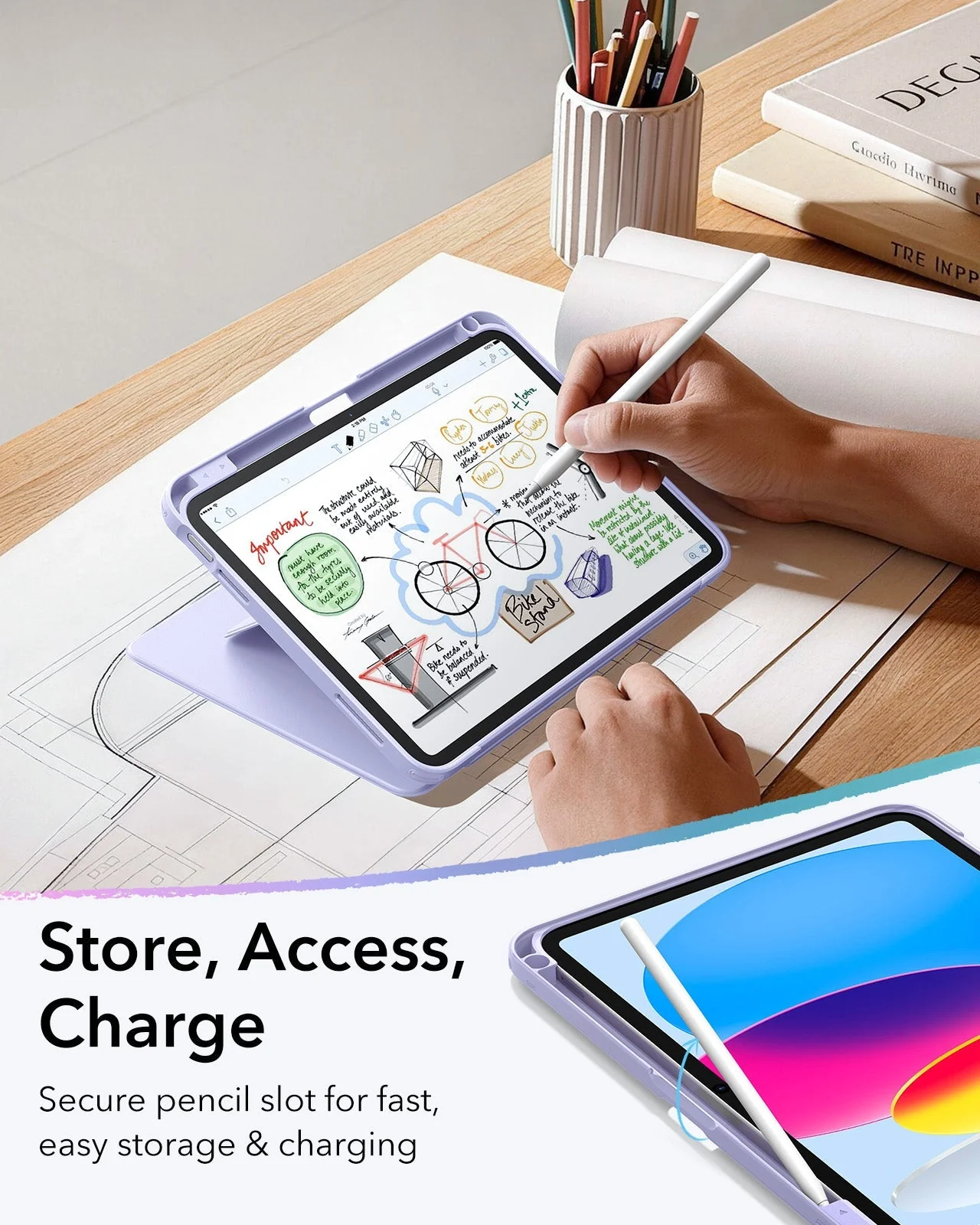 iPad 11" (A16) 2025 Bundle Flip Magnetic Case with Pencil Holder & Armorite® Protection - Light Purple - Image 7