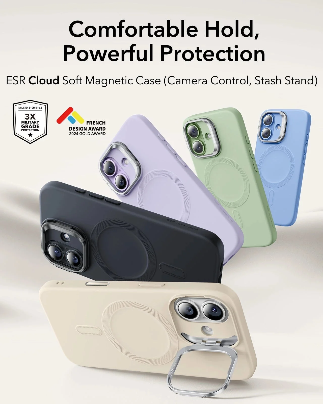 iPhone 17 Cloud Soft Magnetic Case (Camera Control, Stash Stand) - Light Tan - Image 2