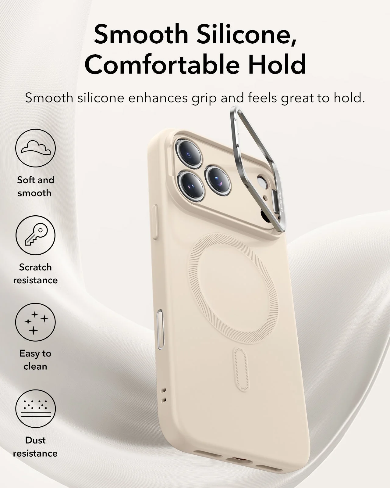 iPhone 17 Pro Max Bundle Cloud Soft Magnetic Case (Camera Control, Stash Stand) and Armorite Pro Screen Protector - Light Tan - Image 6