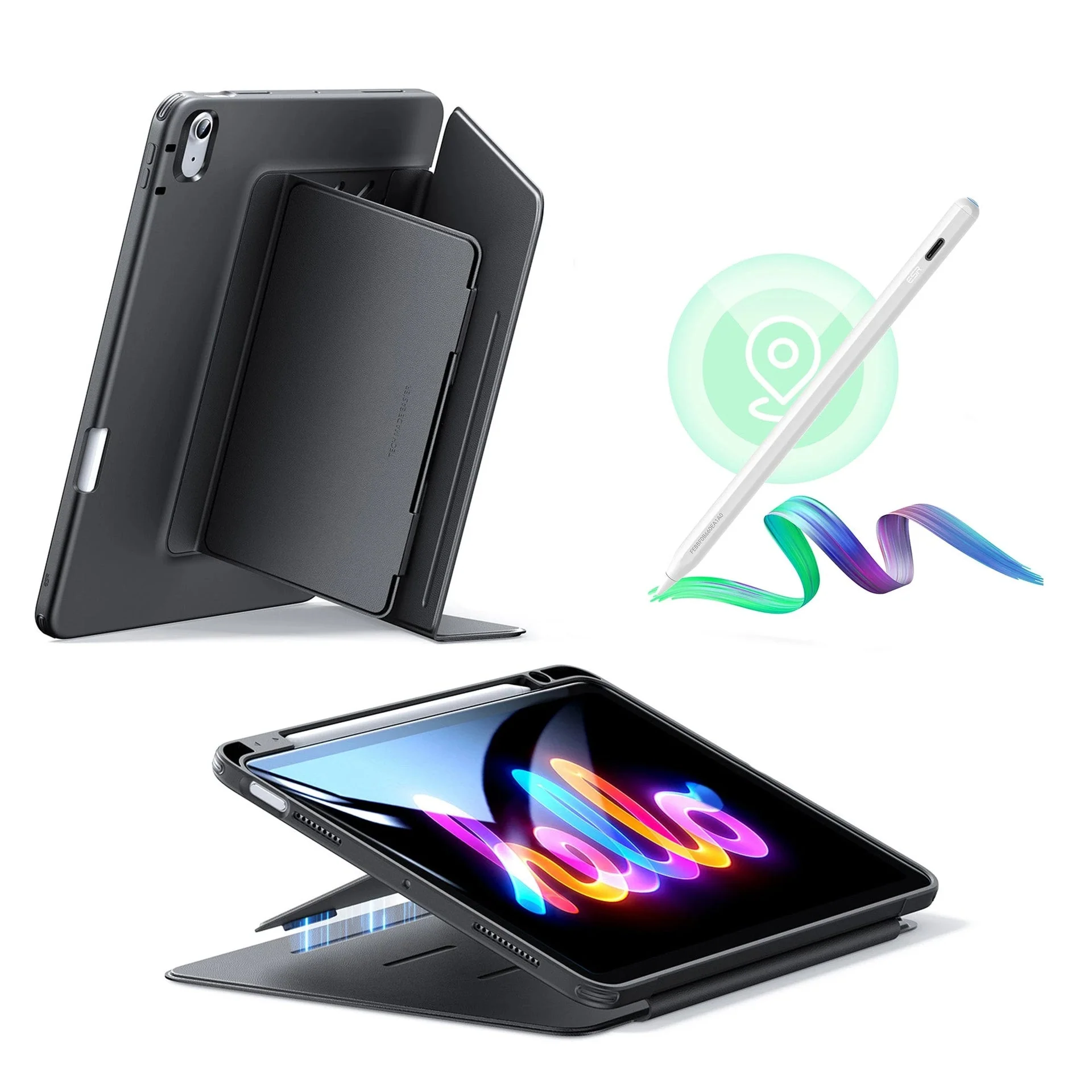 iPad Air 11" (M3) 2025 Bundle Flip Magnetic Case with Geo Digital Pencil - Black