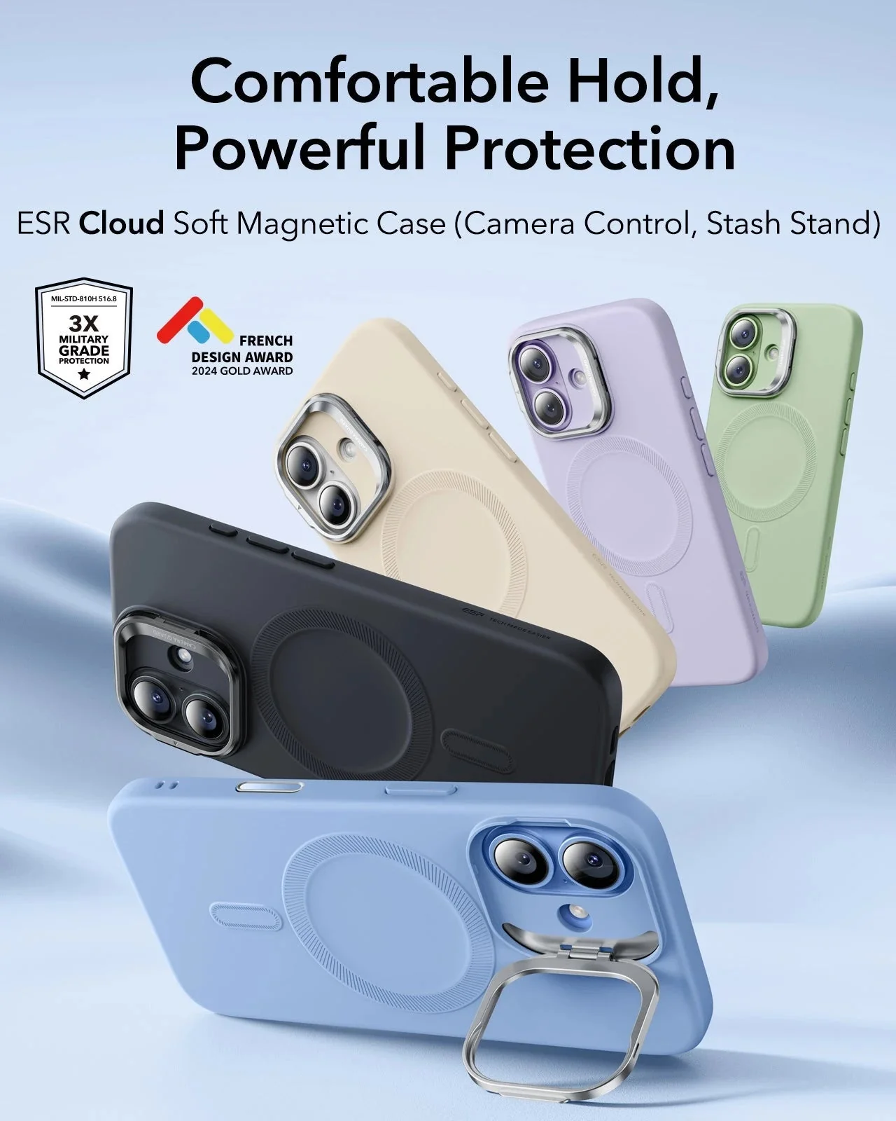 iPhone 17 Cloud Soft Magnetic Case (Camera Control, Stash Stand) - Mist Blue - Image 2