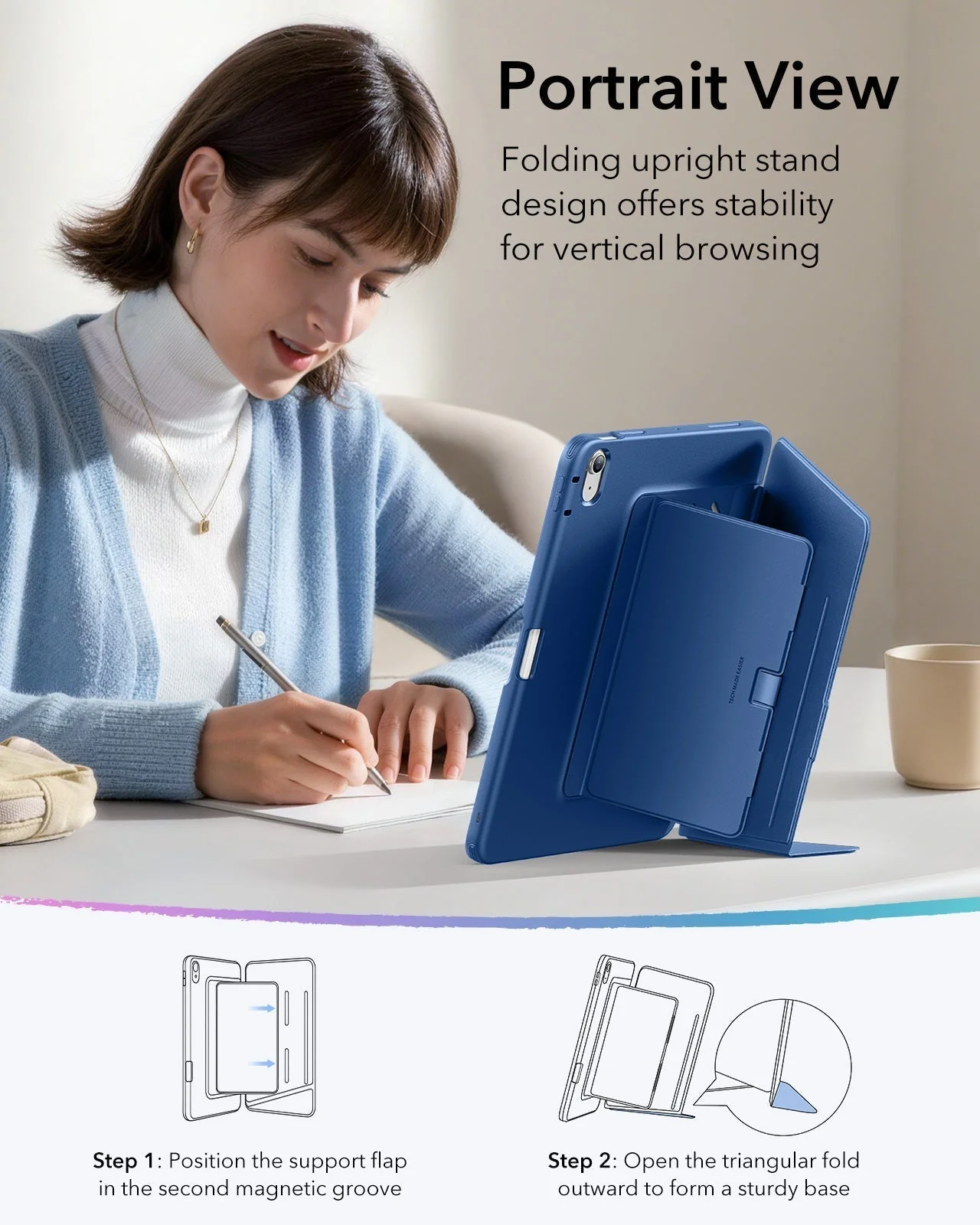 iPad Air 11" (M4) 2026 Bundle Flip Magnetic Case with Pencil Holder & Armorite® Paper-Feel Protection - Navy Blue - Image 6