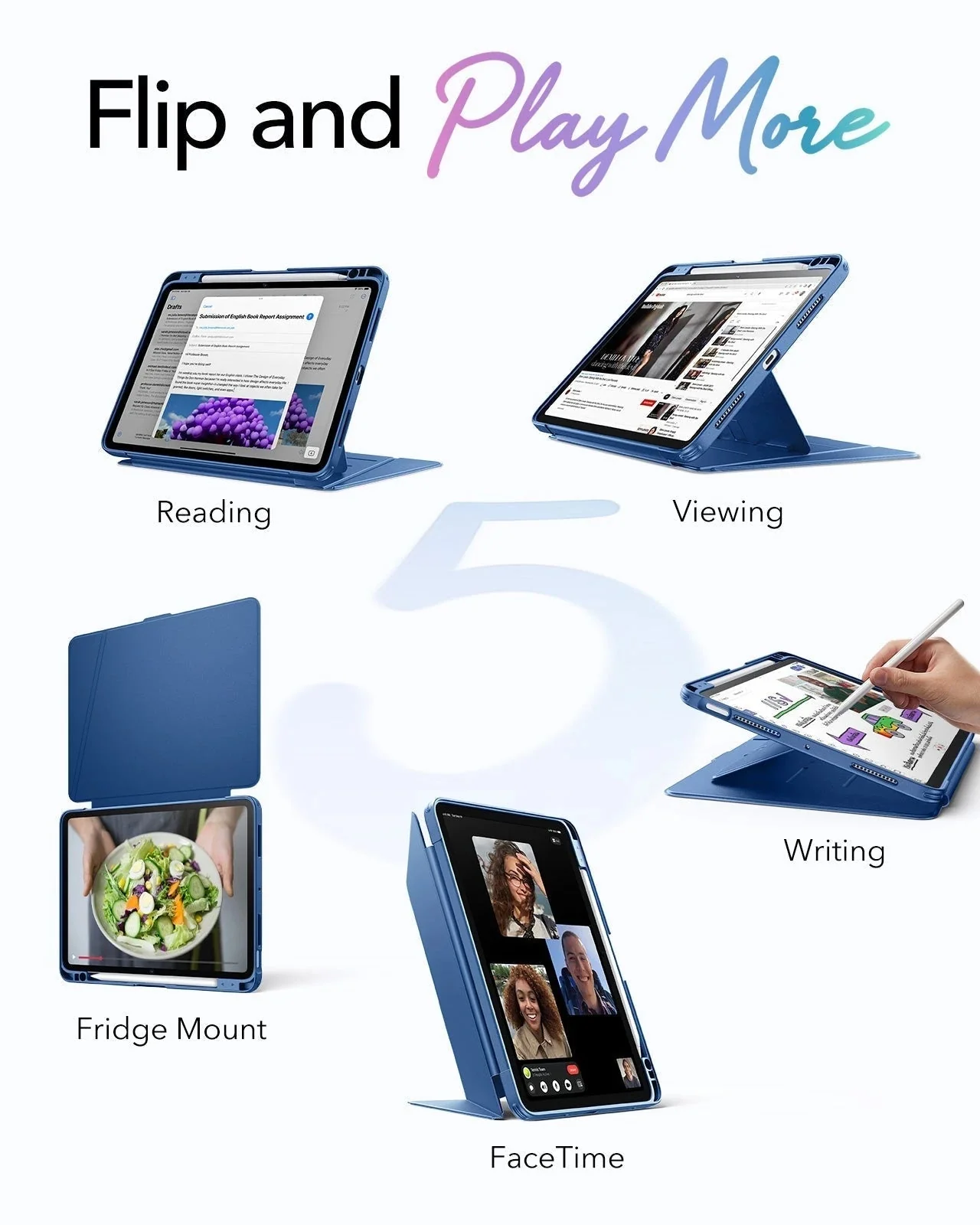 iPad Air 11" (M4) 2026 Bundle Flip Magnetic Case with Pencil Holder, Paper-Feel Magnetic & Armorite® Protection - Navy Blue - Image 3