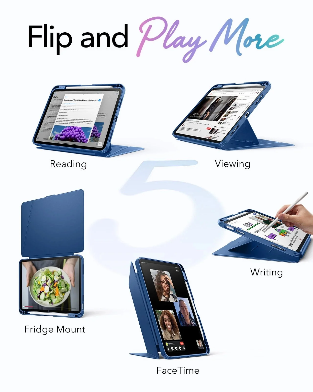 iPad 11" (A16) 2025 Bundle Flip Magnetic Case with Pencil Holder & Armorite® Protection - Navy Blue - Image 3