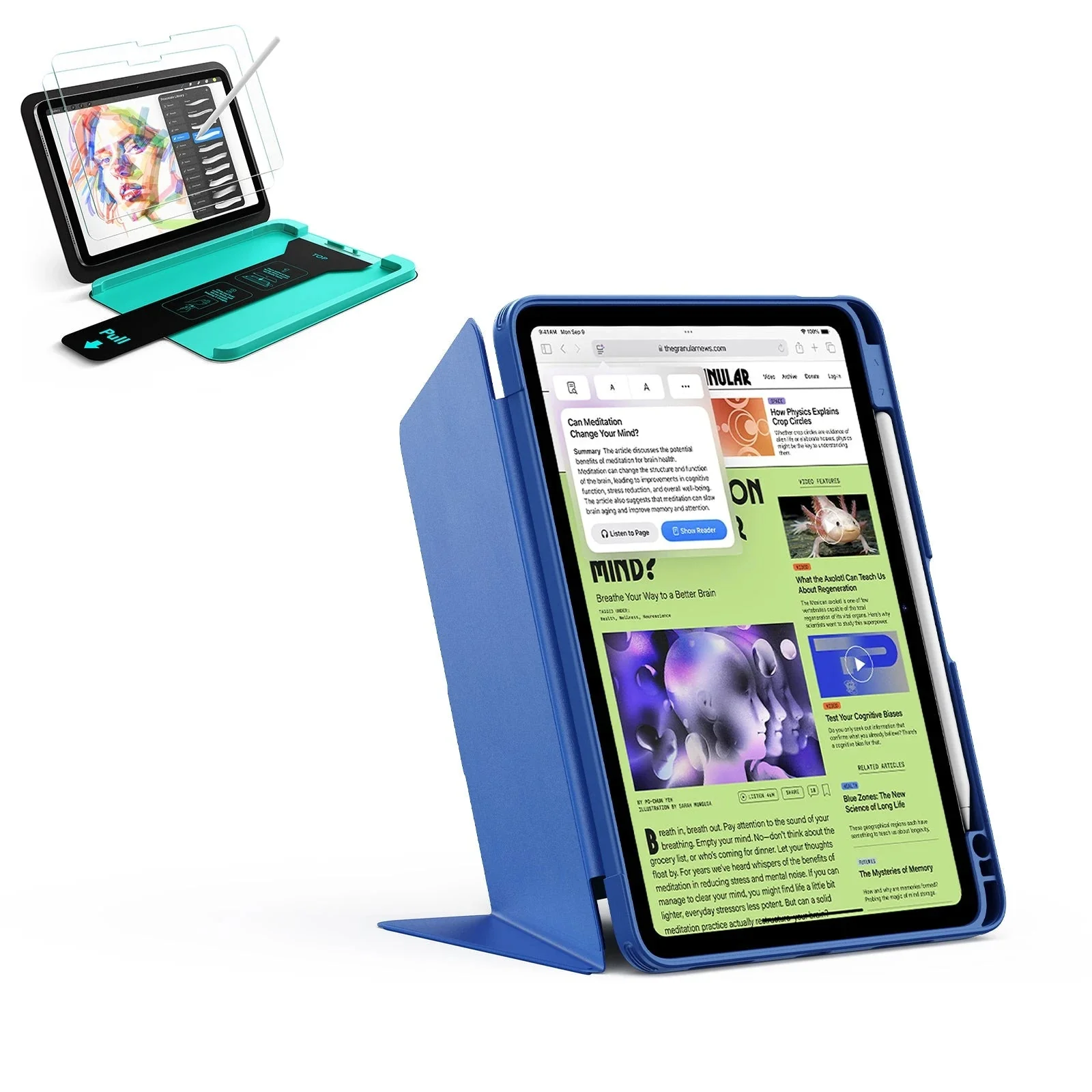 iPad Air 11" (M3) 2025 Bundle Flip Magnetic Case with Pencil Holder & Armorite® Paper-Feel Protection - Navy Blue