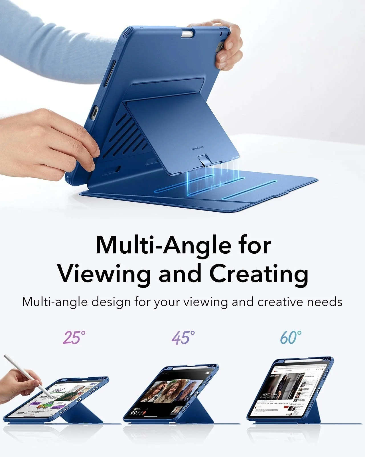 iPad Air 11" (M3) 2025 Bundle Flip Magnetic Case with Pencil Holder & Armorite® Paper-Feel Protection - Navy Blue - Image 4