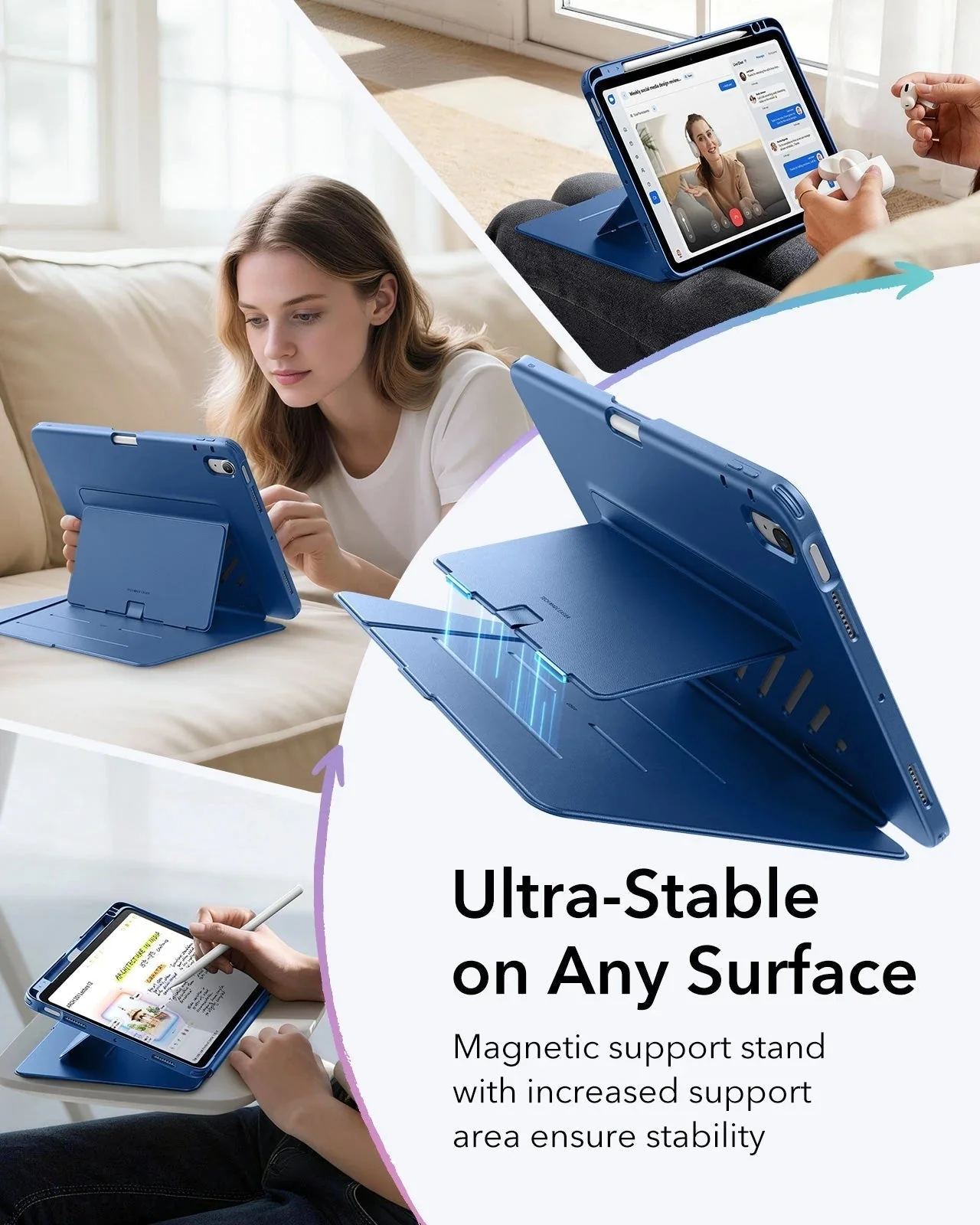 iPad Air 11" (M3) 2025 Bundle Flip Magnetic Case with Pencil Holder & Armorite® Paper-Feel Protection - Navy Blue - Image 5