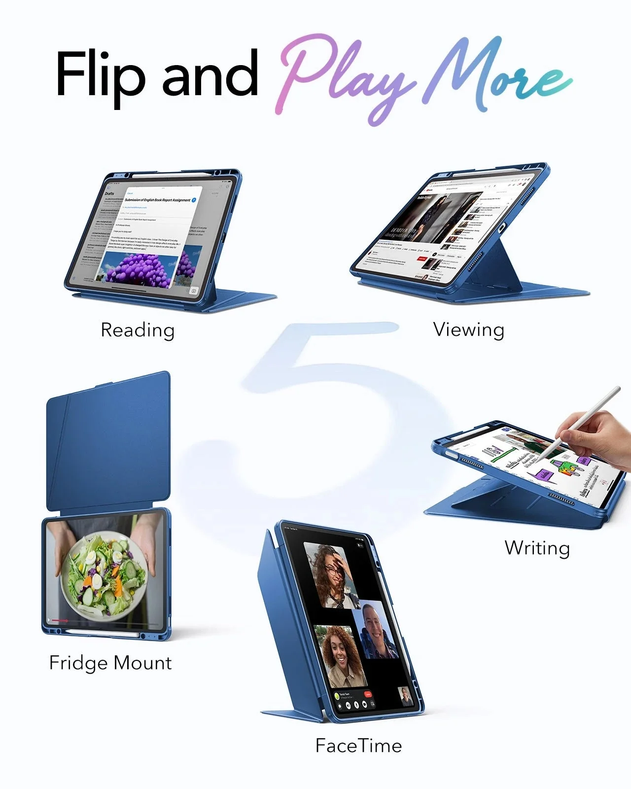 iPad Air 13" (M3) 2025 Bundle Flip Magnetic Case with Pencil Holder, Paper-Feel Magnetic & Armorite® Protection - Navy Blue - Image 3