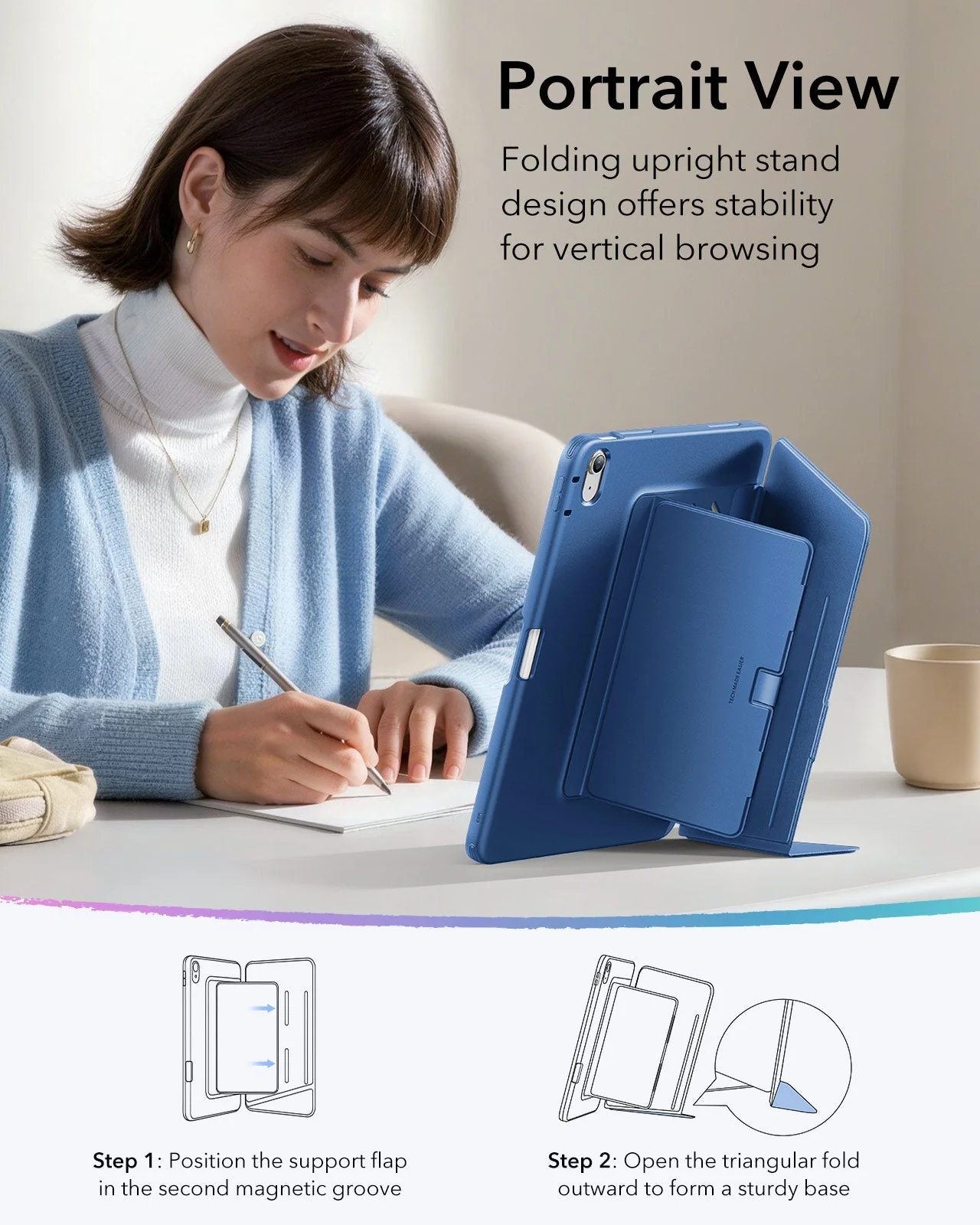 iPad Air 13" (M4) 2026 Bundle Flip Magnetic Case with Pencil Holder, Paper-Feel Magnetic & Armorite® Protection - Navy Blue - Image 6