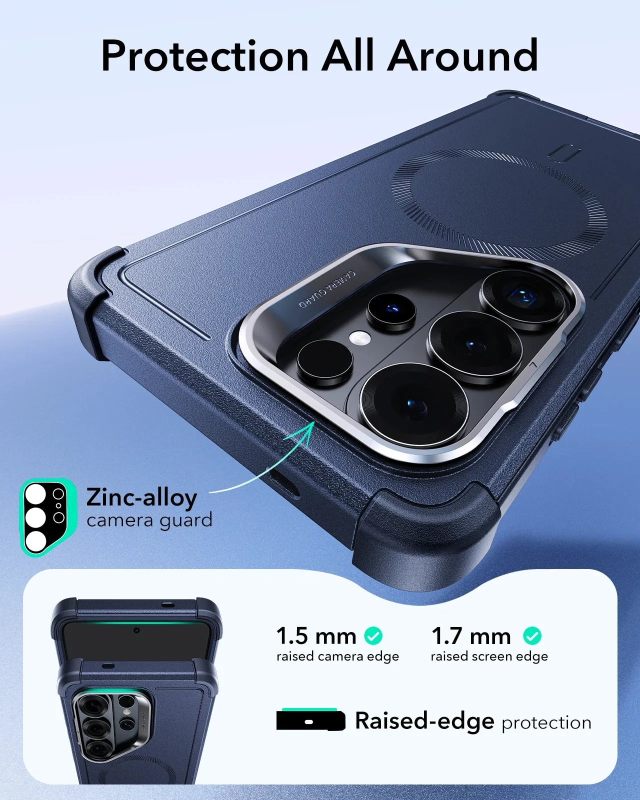 Galaxy S26 Ultra Bundle Cyber Tough Magnetic Case (Stash Stand) and Armorite® Pro Privacy Screen Protector - Navy Blue - Image 3