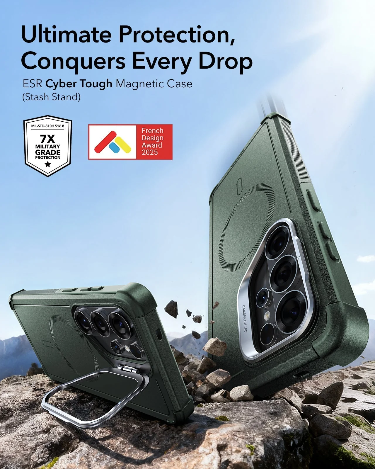 Galaxy S26 Ultra Cyber Tough Magnetic Case (Stash Stand) - Olive Green - Image 2