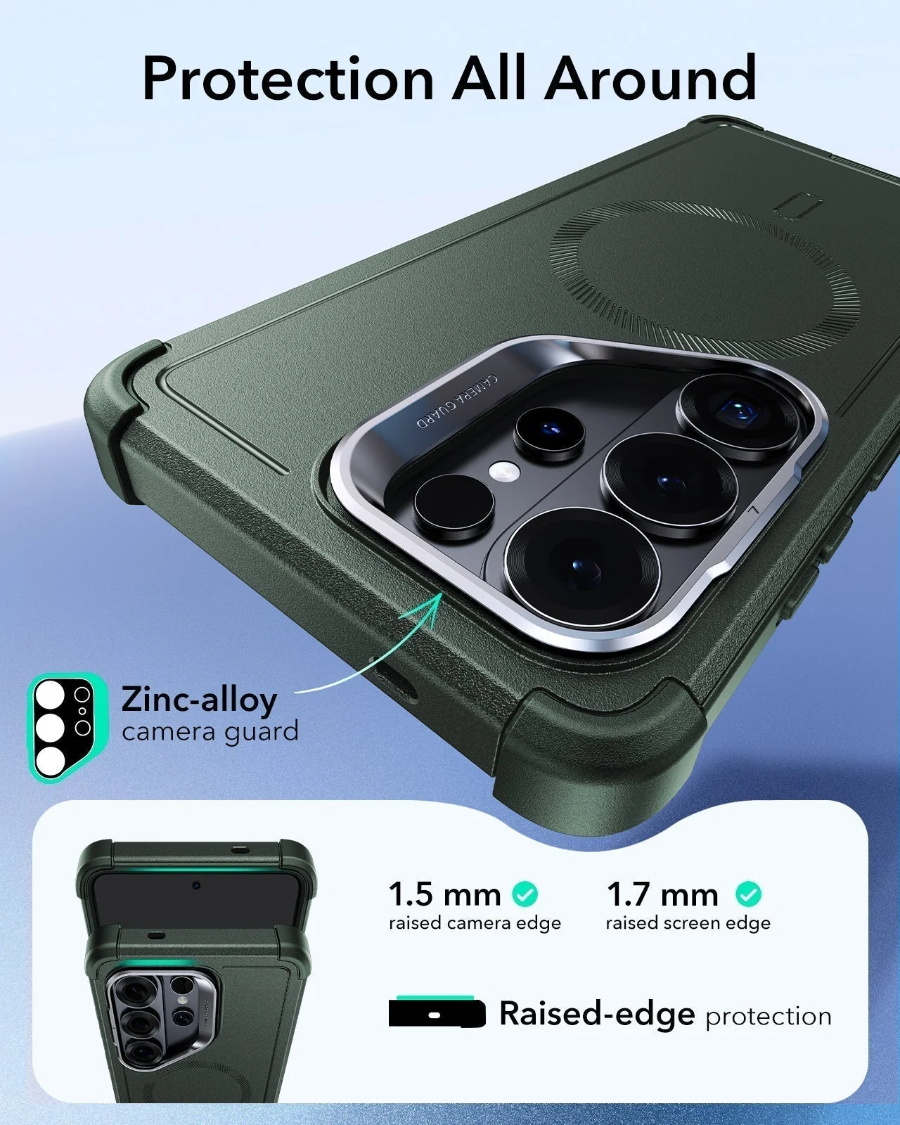 Galaxy S26 Ultra Bundle Cyber Tough Magnetic Case (Stash Stand) and Armorite® Screen Protector - Olive Green - Image 3
