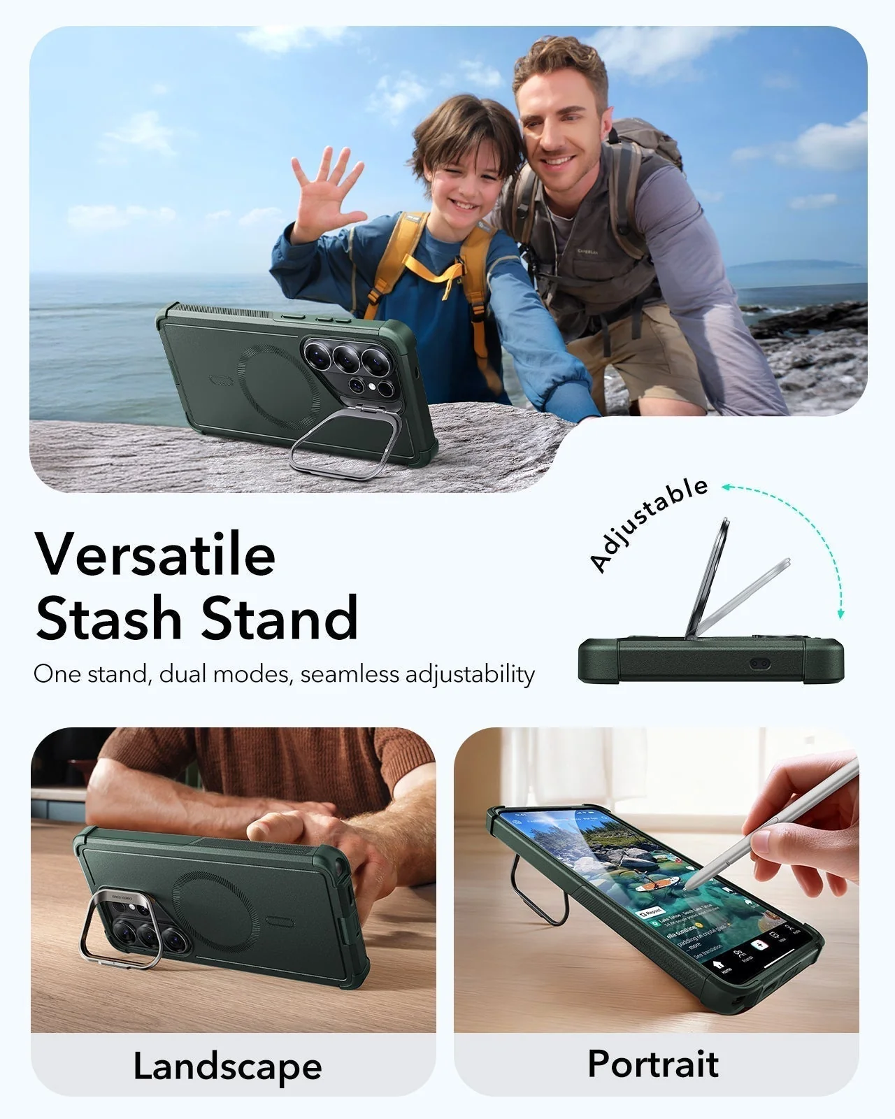 Galaxy S26 Ultra Bundle Cyber Tough Magnetic Case (Stash Stand) and Armorite® Screen Protector - Olive Green - Image 6