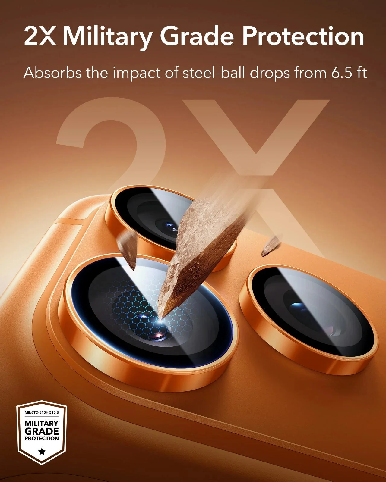 iPhone 17 Pro Max/17 Pro Armorite®️ Camera Lens Protector - Orange - Image 4