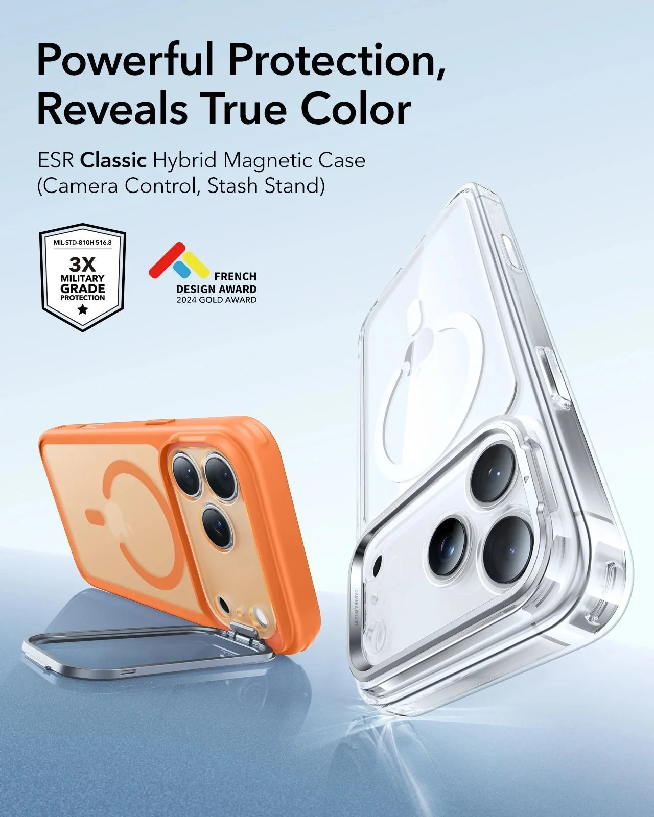 iPhone 17 Pro Classic Hybrid Magnetic Case (Camera Control, Stash Stand) - Frosted Orange - Image 2