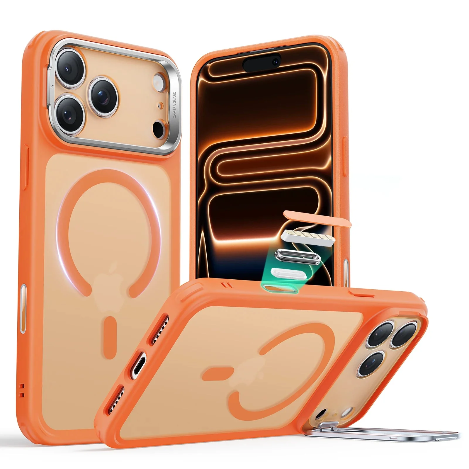 iPhone 17 Pro Max Classic Hybrid Magnetic Case (Camera Control, Stash Stand) - Frosted Orange