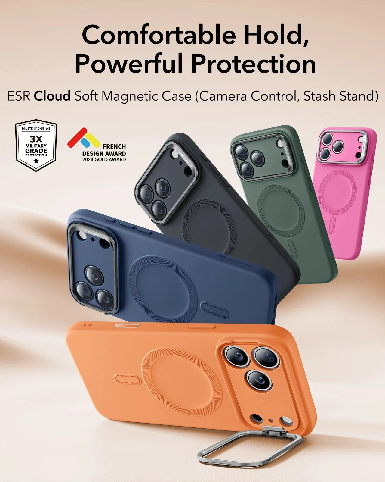 iPhone 17 Pro Max Cloud Soft Magnetic Case (Camera Control, Stash Stand) - Orange - Image 2