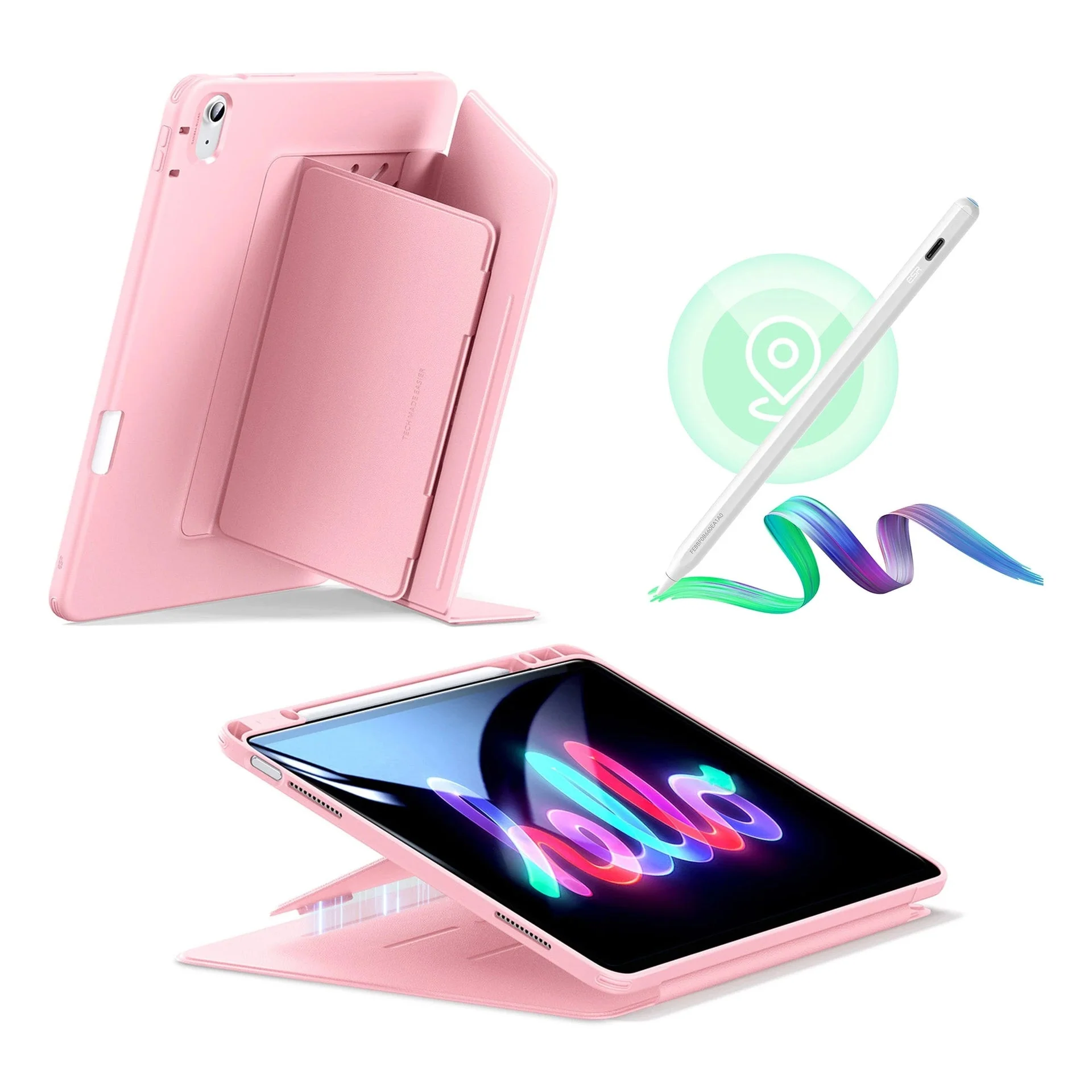 iPad Air 13" (M2) 2024 Bundle Flip Magnetic Case with Geo Digital Pencil - Pink