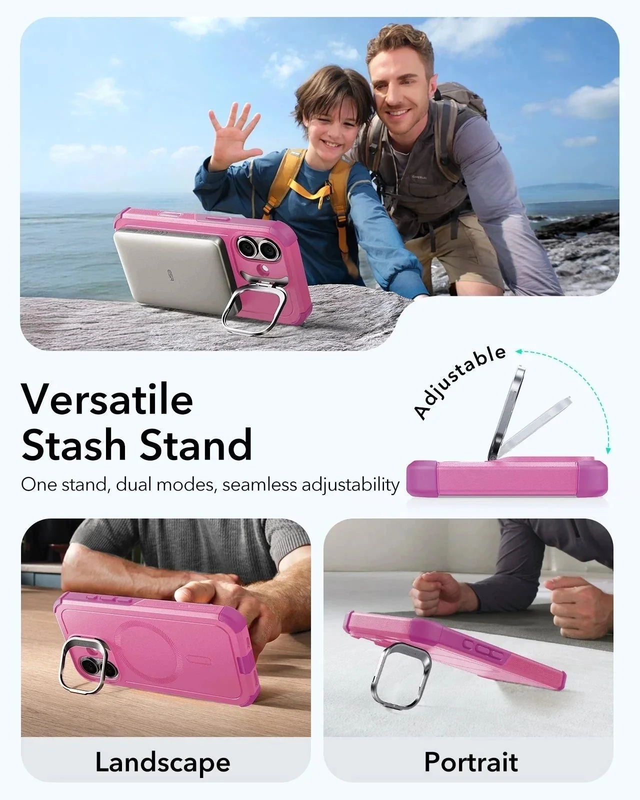 iPhone 17 Cyber Tough Magnetic Case (Camera Control, Stash Stand) - Rosy Pink - Image 5