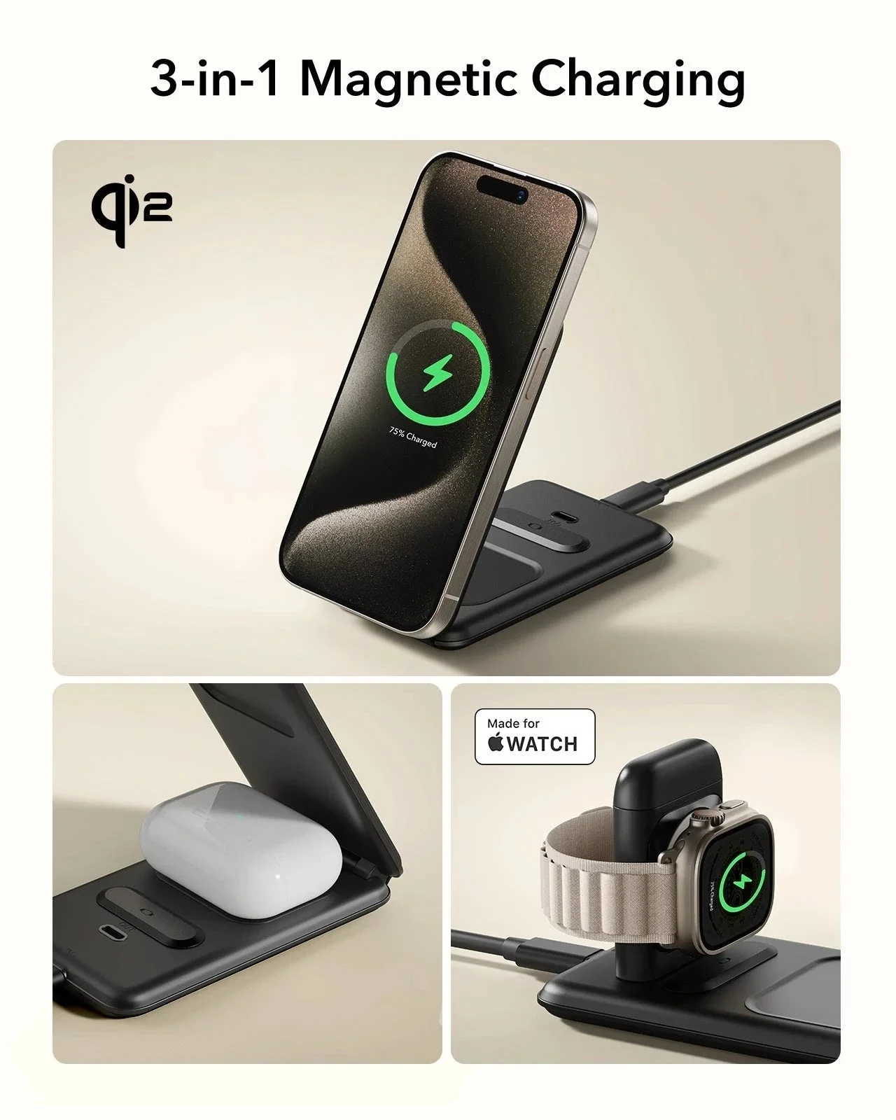 Qi2 3-in-1 Travel Wireless Charging Set (Bag Included) - White - JP Plug - Image 10