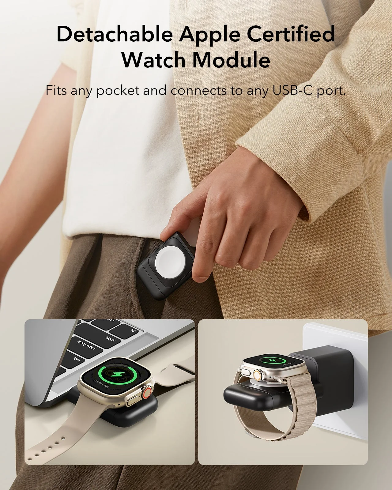 15W 3-in-1 Travel Wireless Charging Set - Brown - UK Plug - Image 6