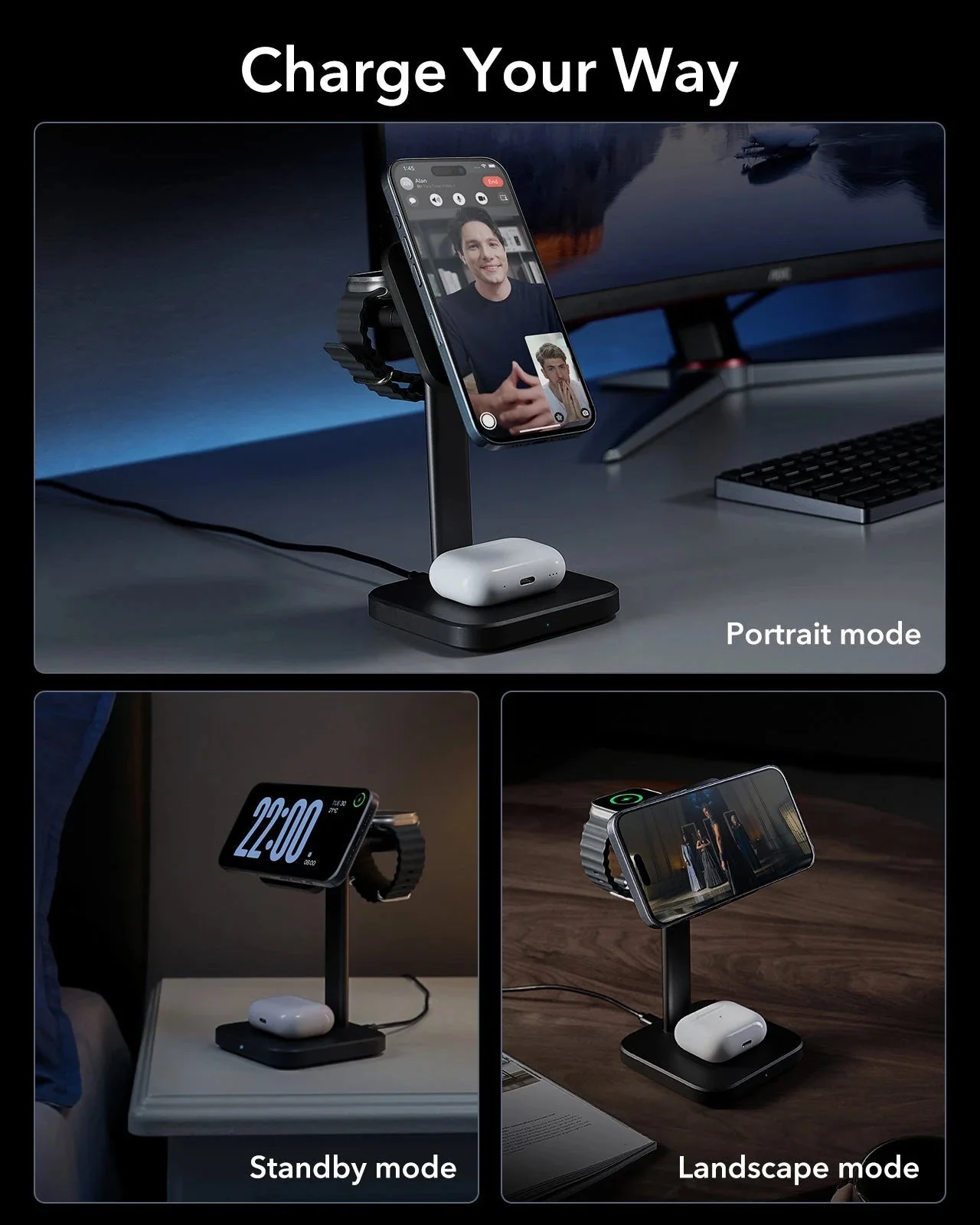 Qi2 3-in-1 Watch Wireless Charging Set (HaloLock) - Grey - US PLUG - Image 11