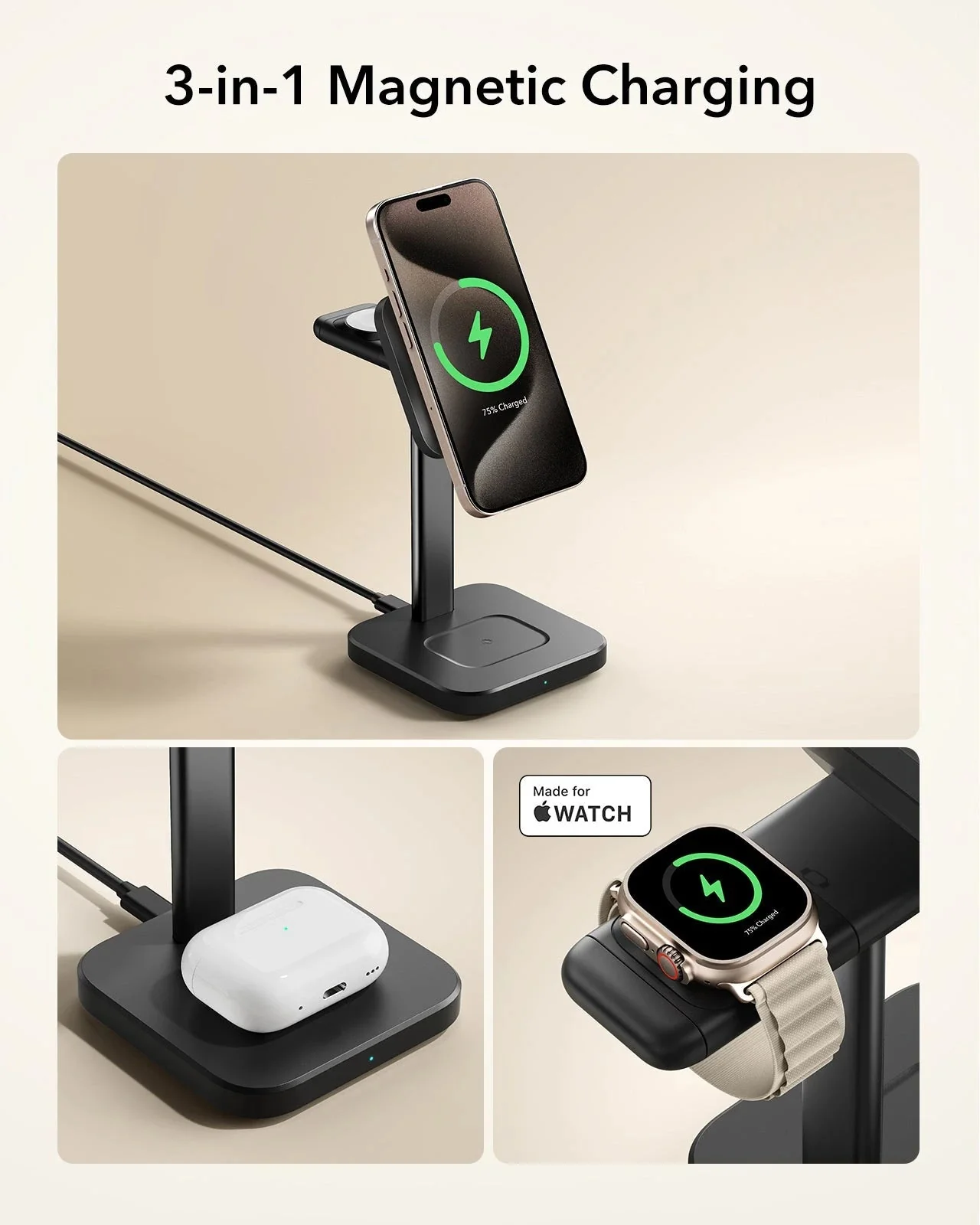 3-in-1 Magnetic Charging Station (15W) - White - AU PLUG - Image 3