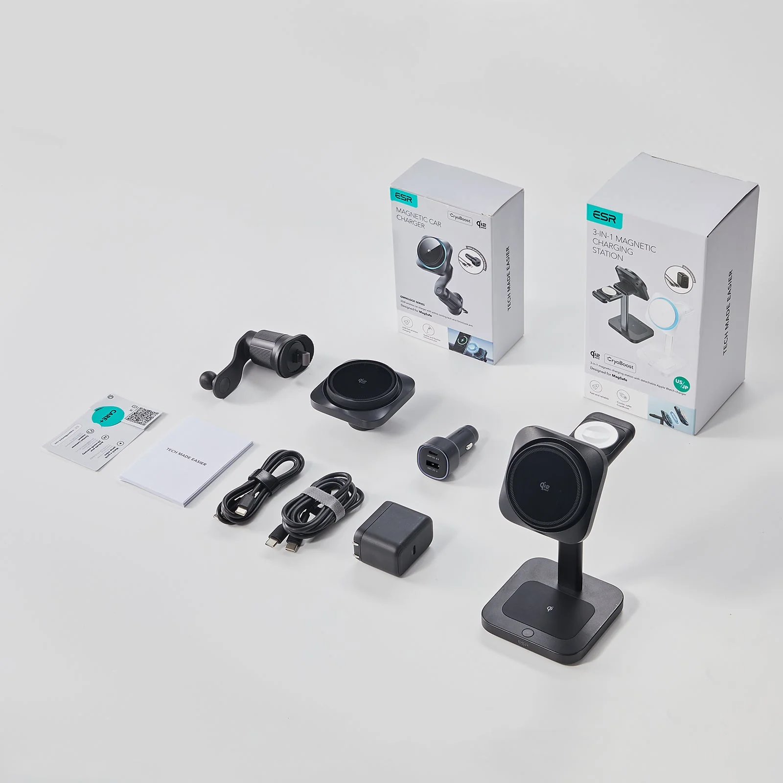 25W CryoBoost 3-in-1 Magnetic Charger (Qi2) and Car Charger (Air Vent)  Bundle - US Plug–White - Image 2